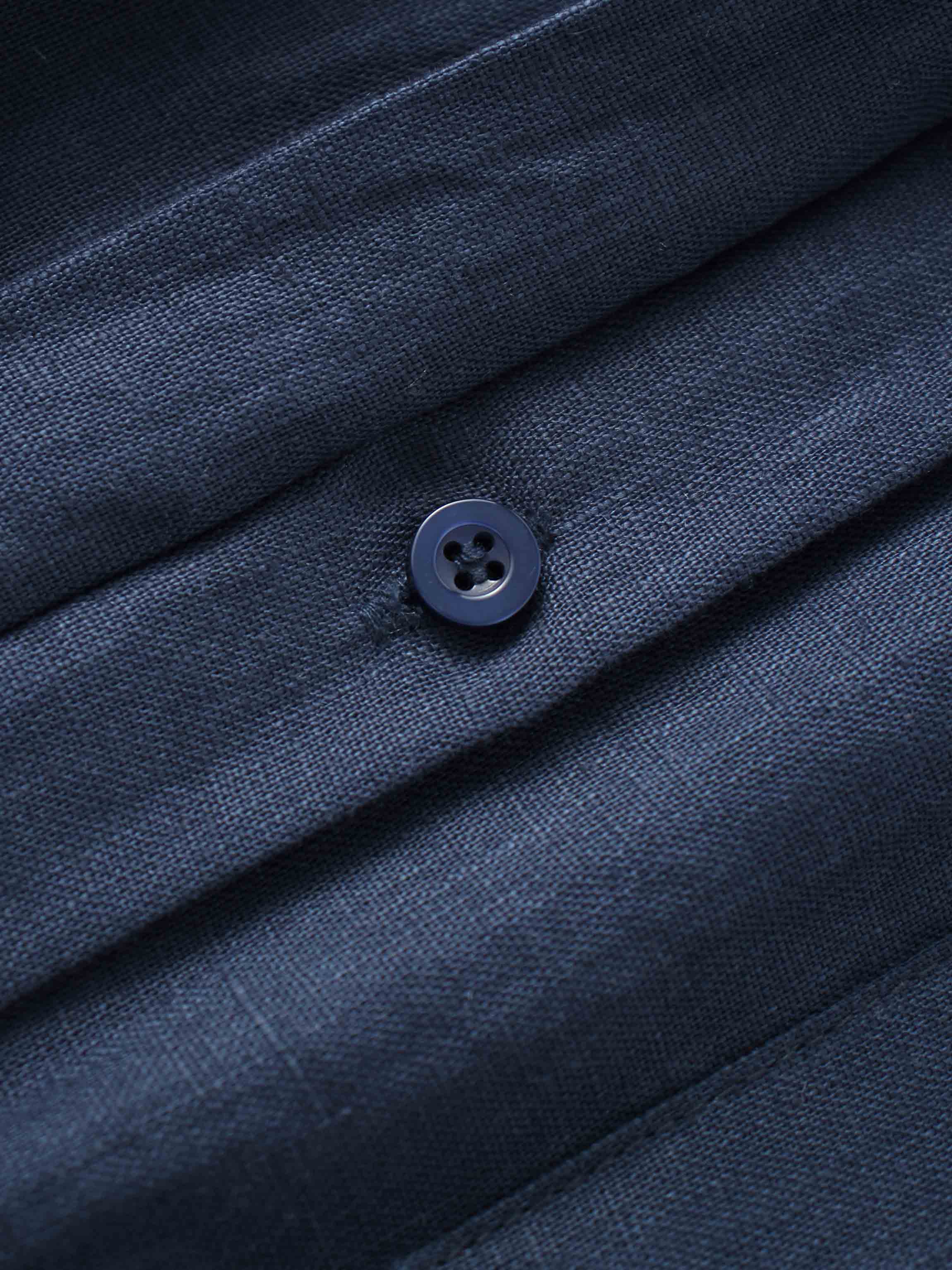 Drawstring Button Down Linen Top-Navy