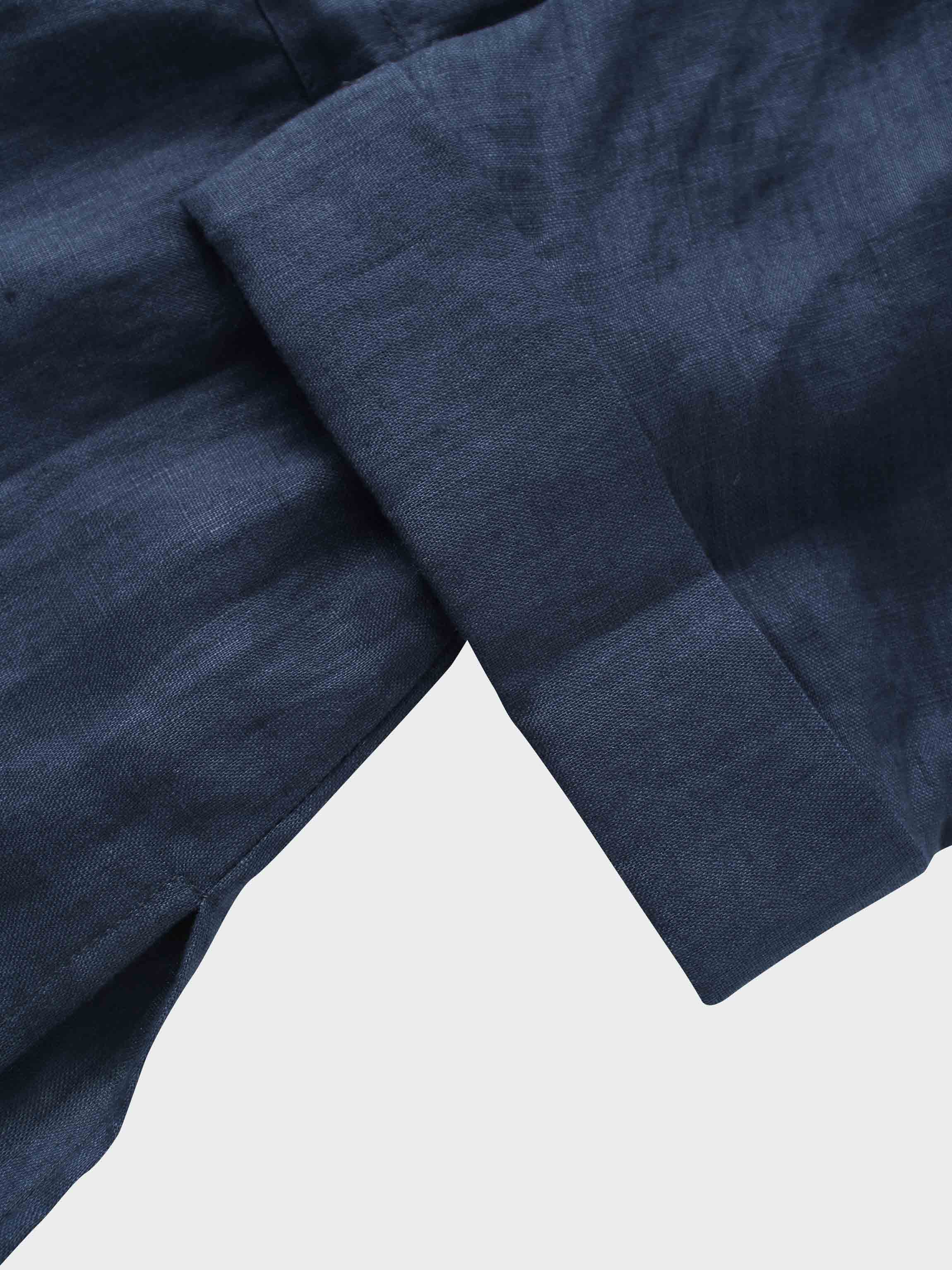 Drawstring Button Down Linen Top-Navy