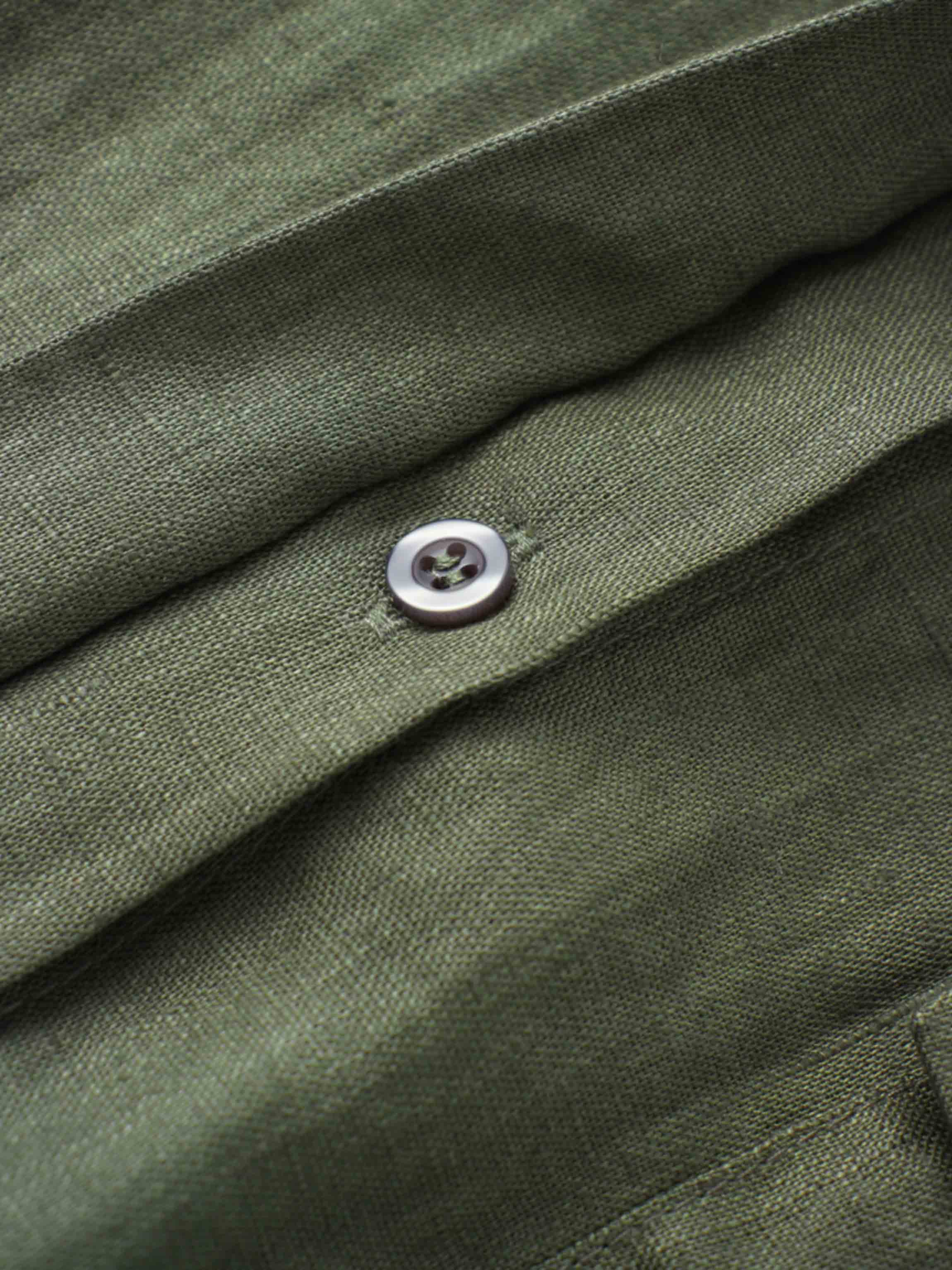 Drawstring Button Down Linen Top-Olive Green