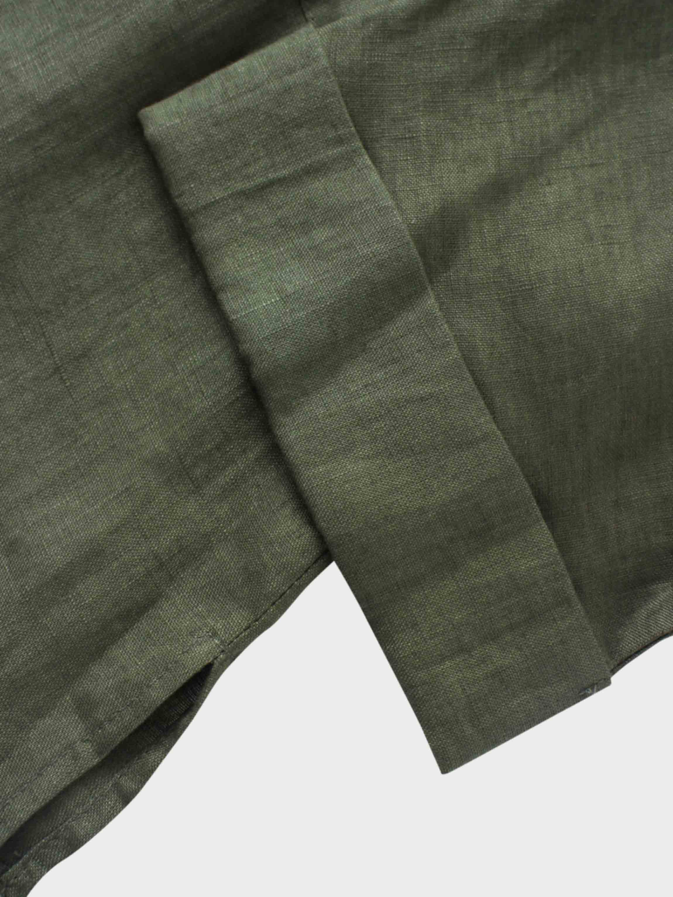 Drawstring Button Down Linen Top-Olive Green