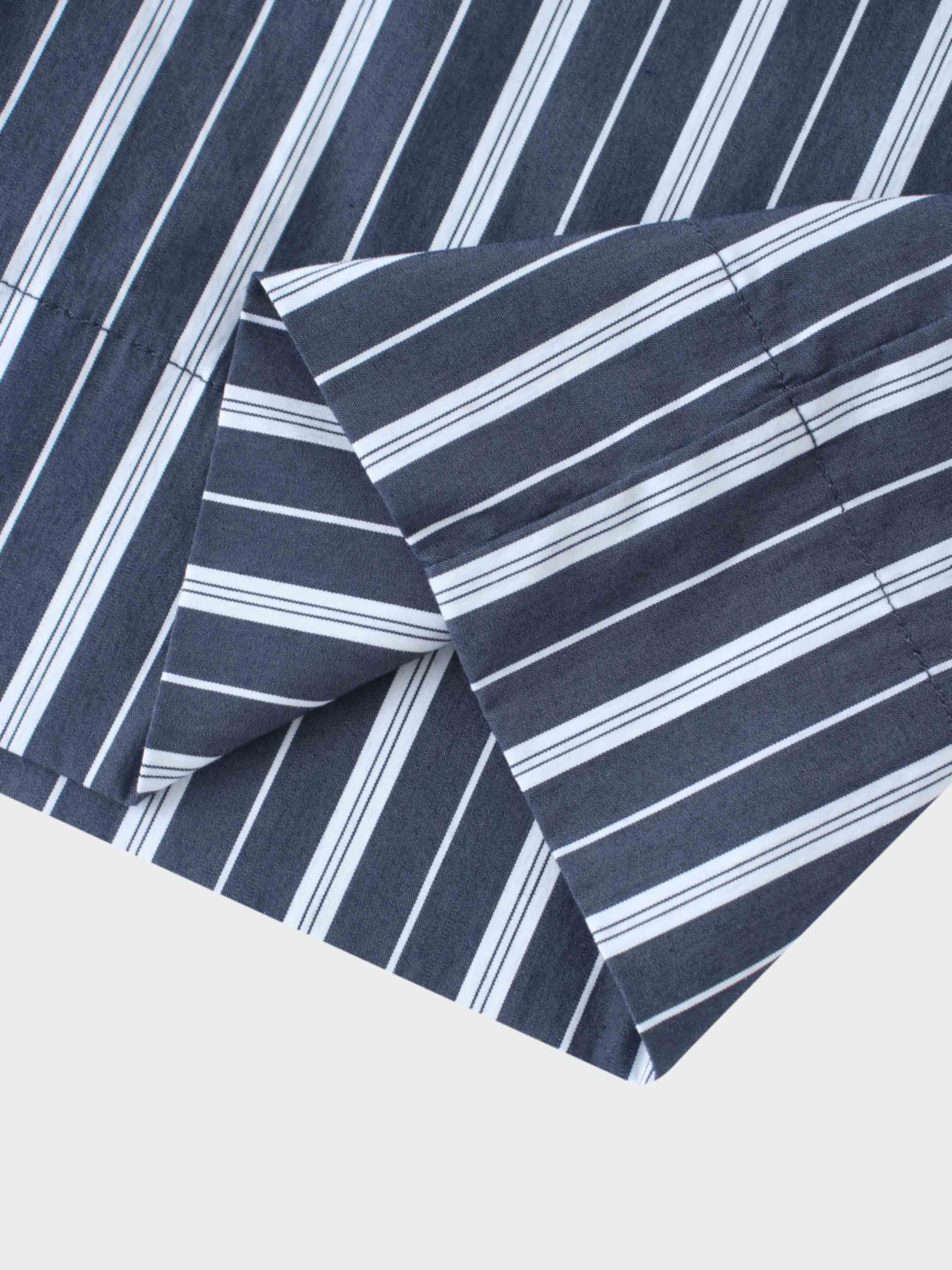 Scalloped Collar Shirtdress-Pinstripe