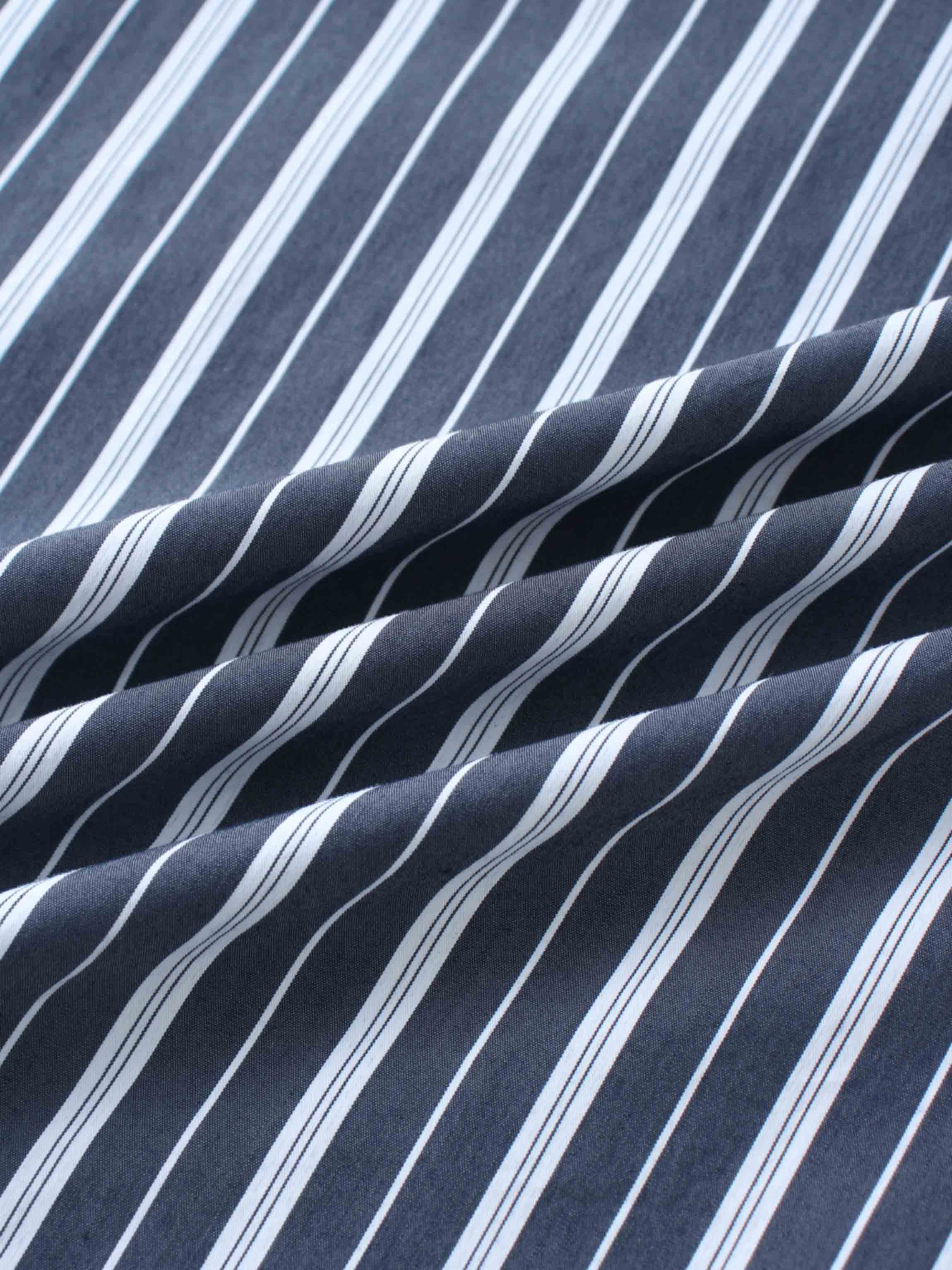 Scalloped Collar Shirtdress-Pinstripe