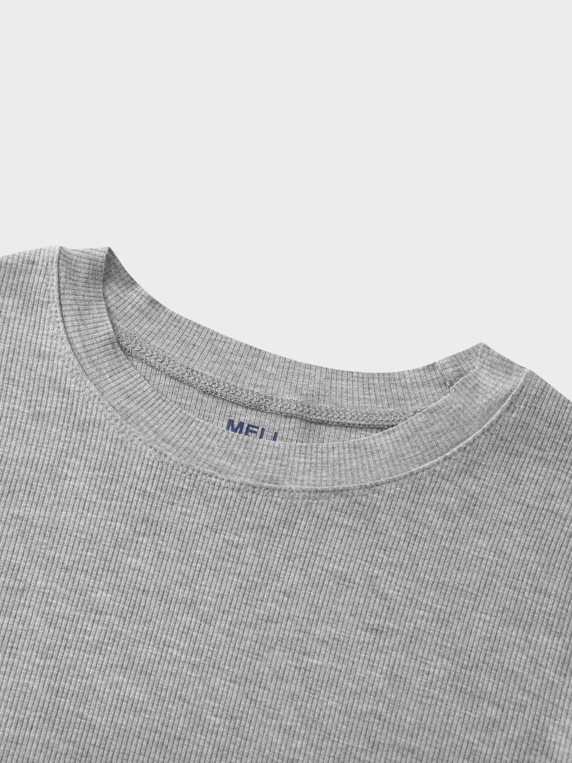 Rounded Hem Ribbed T-Shirt-Heathered Grey