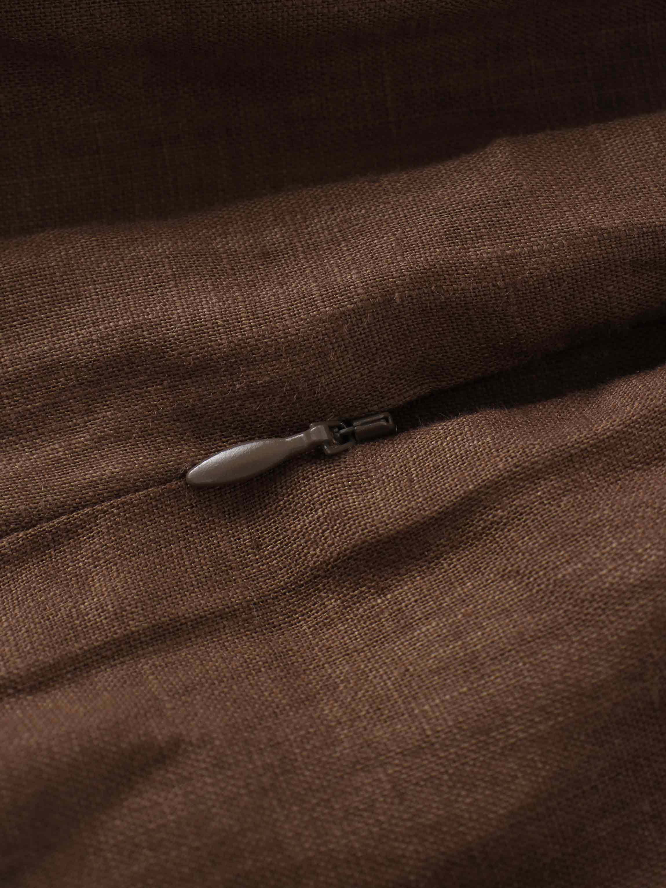 Gathered Waist Linen Skirt-Brown