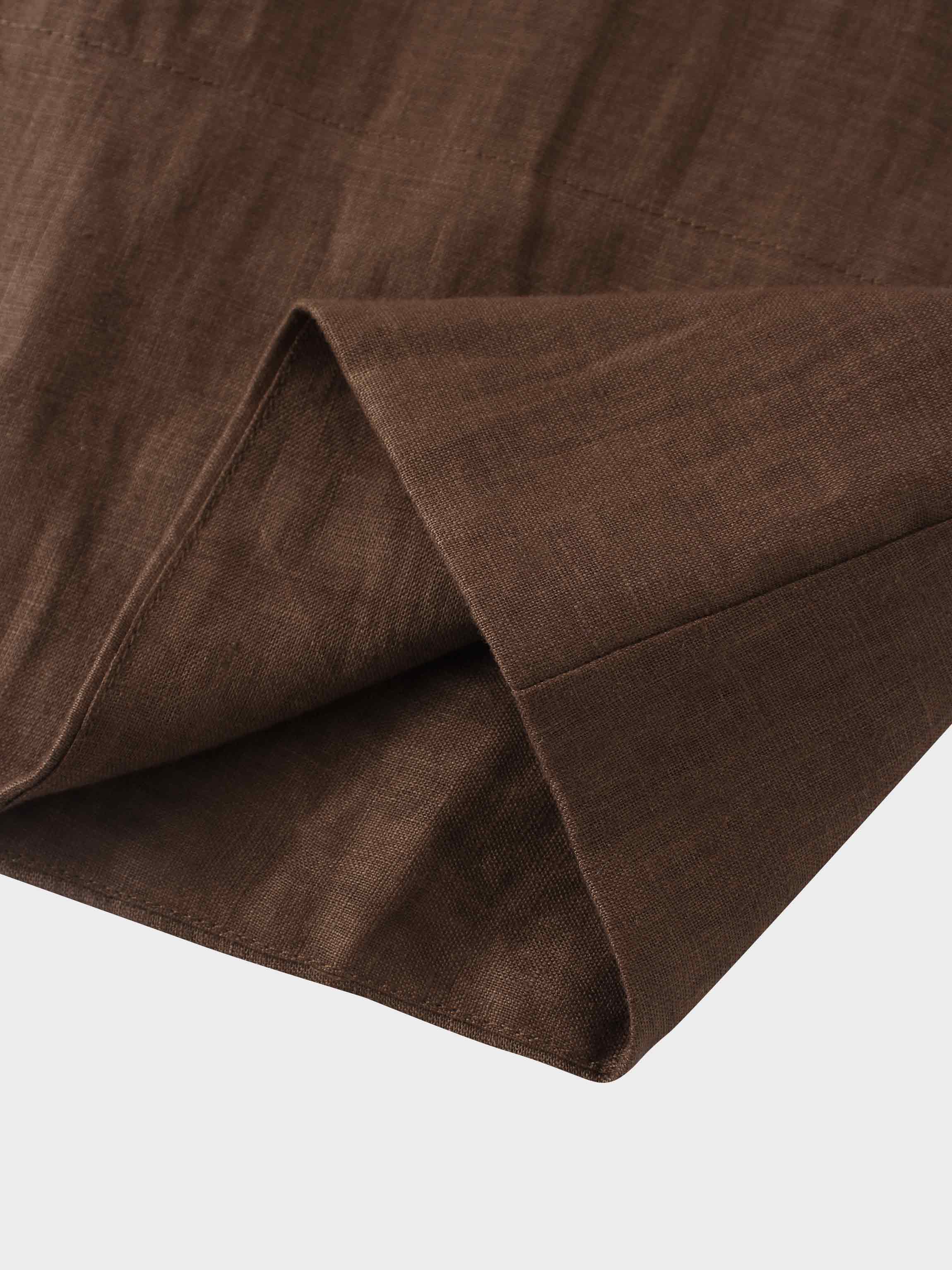 Gathered Waist Linen Skirt-Brown