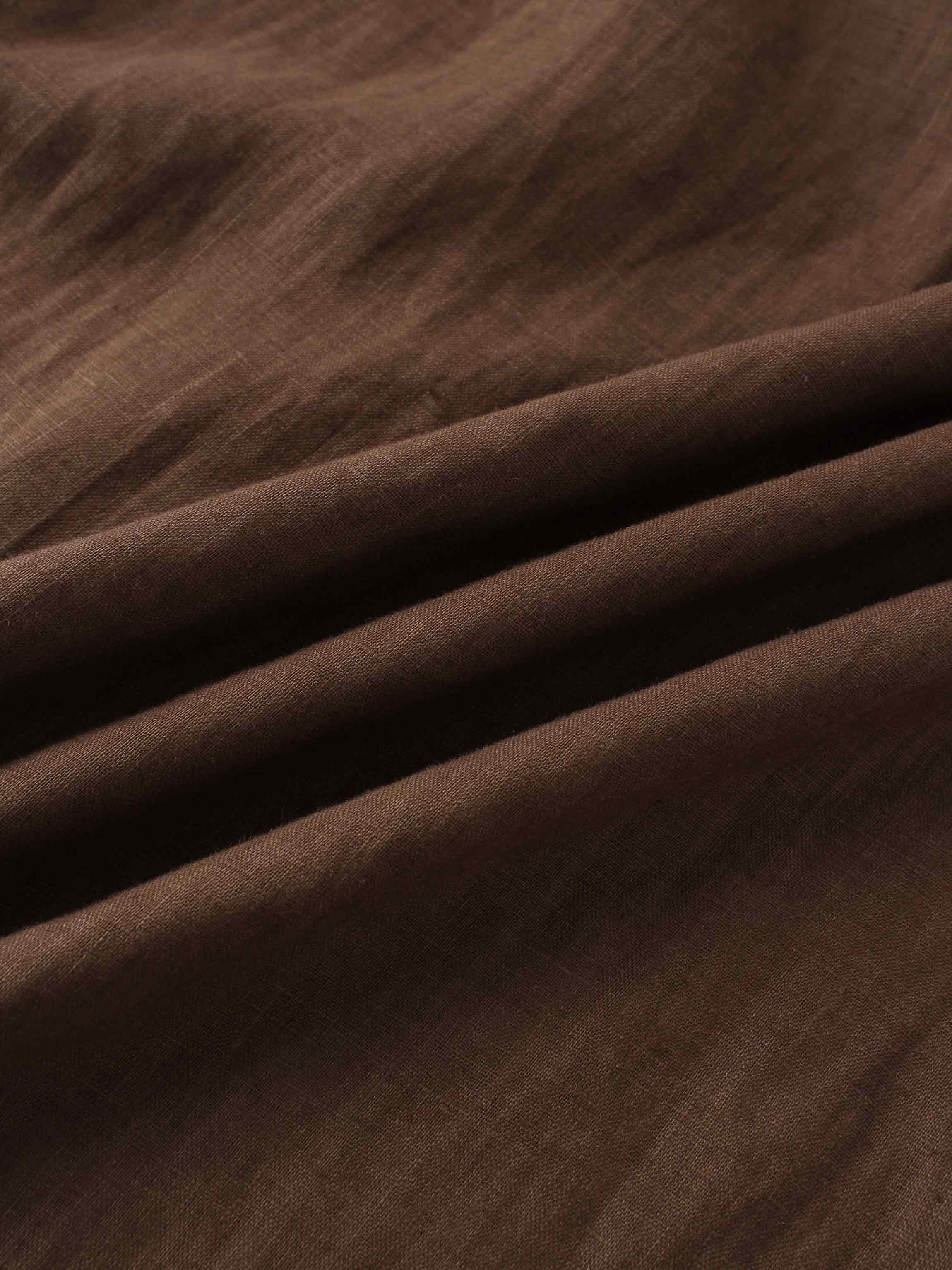 Gathered Waist Linen Skirt-Brown