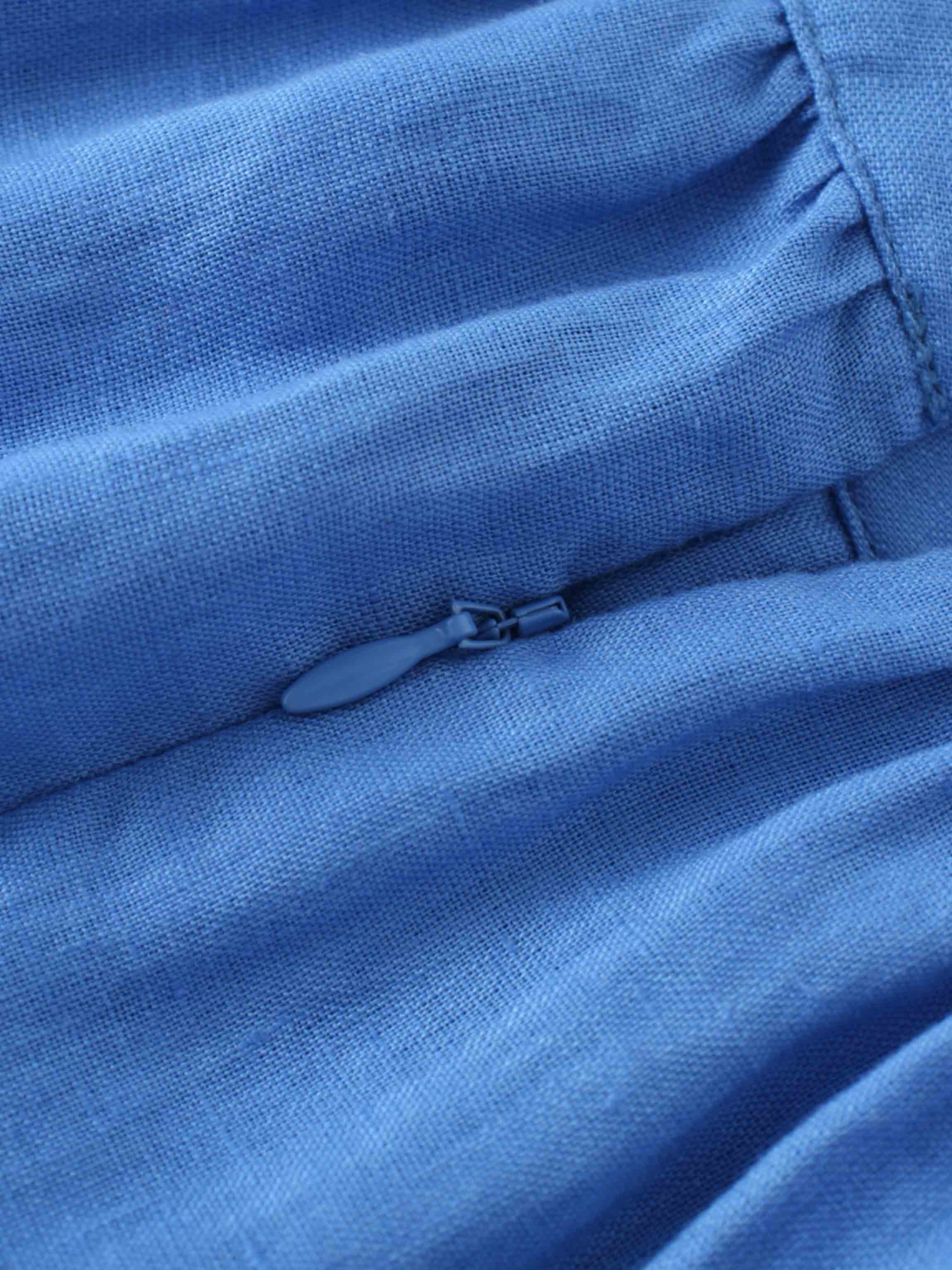 Gathered Waist Linen Skirt-Ocean Blue