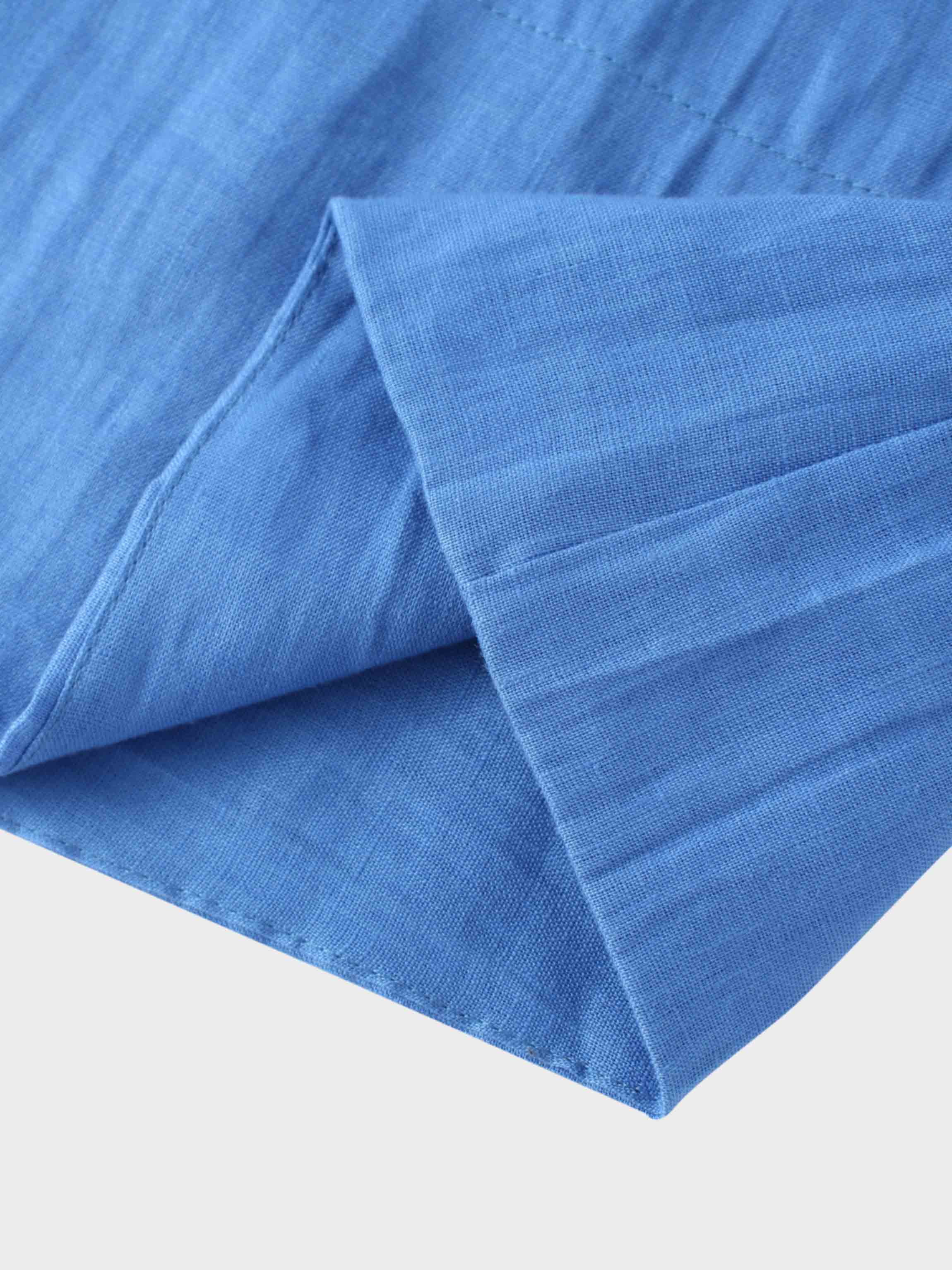 Gathered Waist Linen Skirt-Ocean Blue