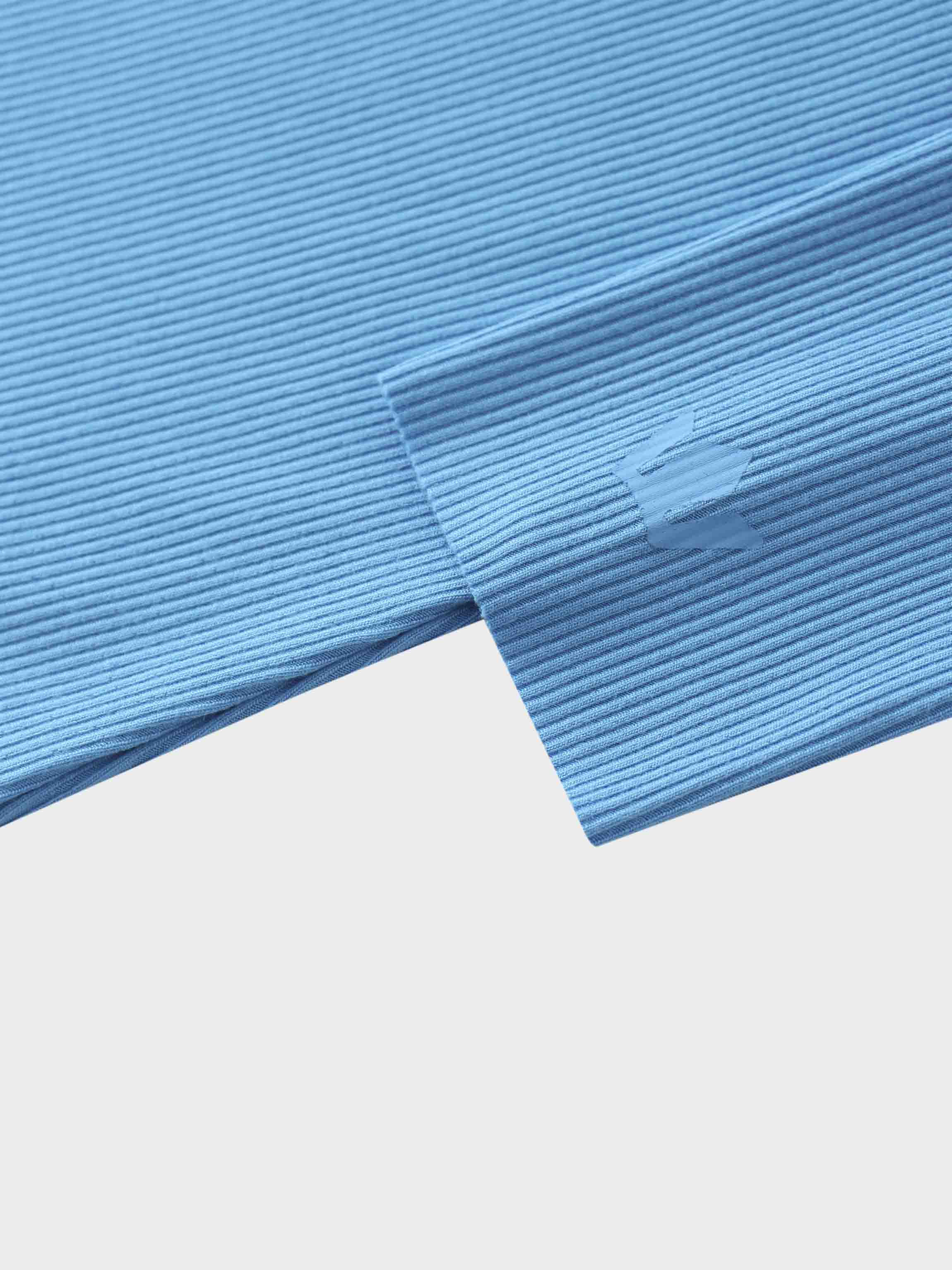 Rounded Hem Ribbed T-Shirt-Sky Blue