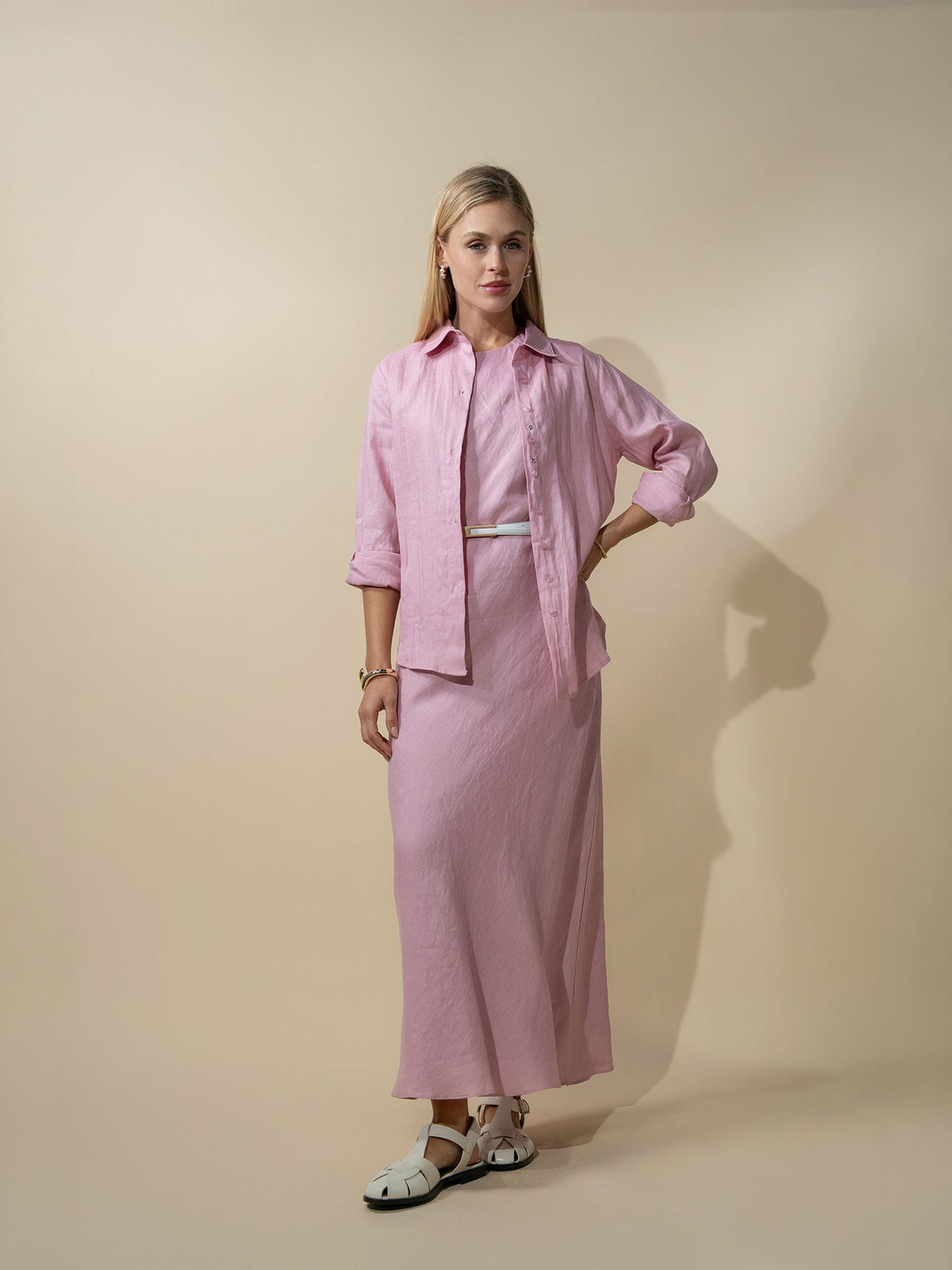 Linen A-Line Slip Dress-Blush