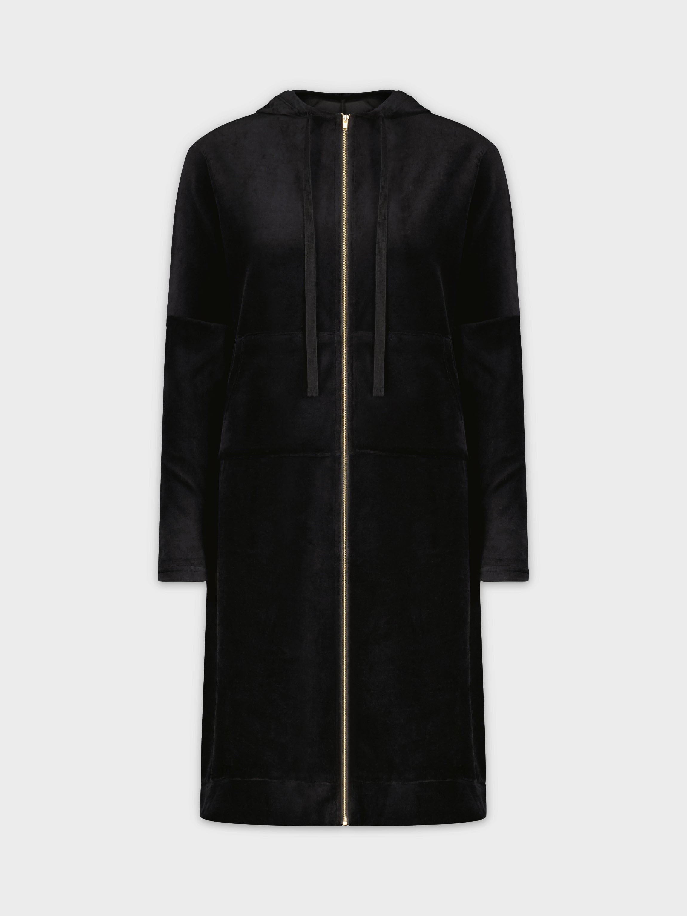 VELOUR HOODIE DRESS 43"-BLACK