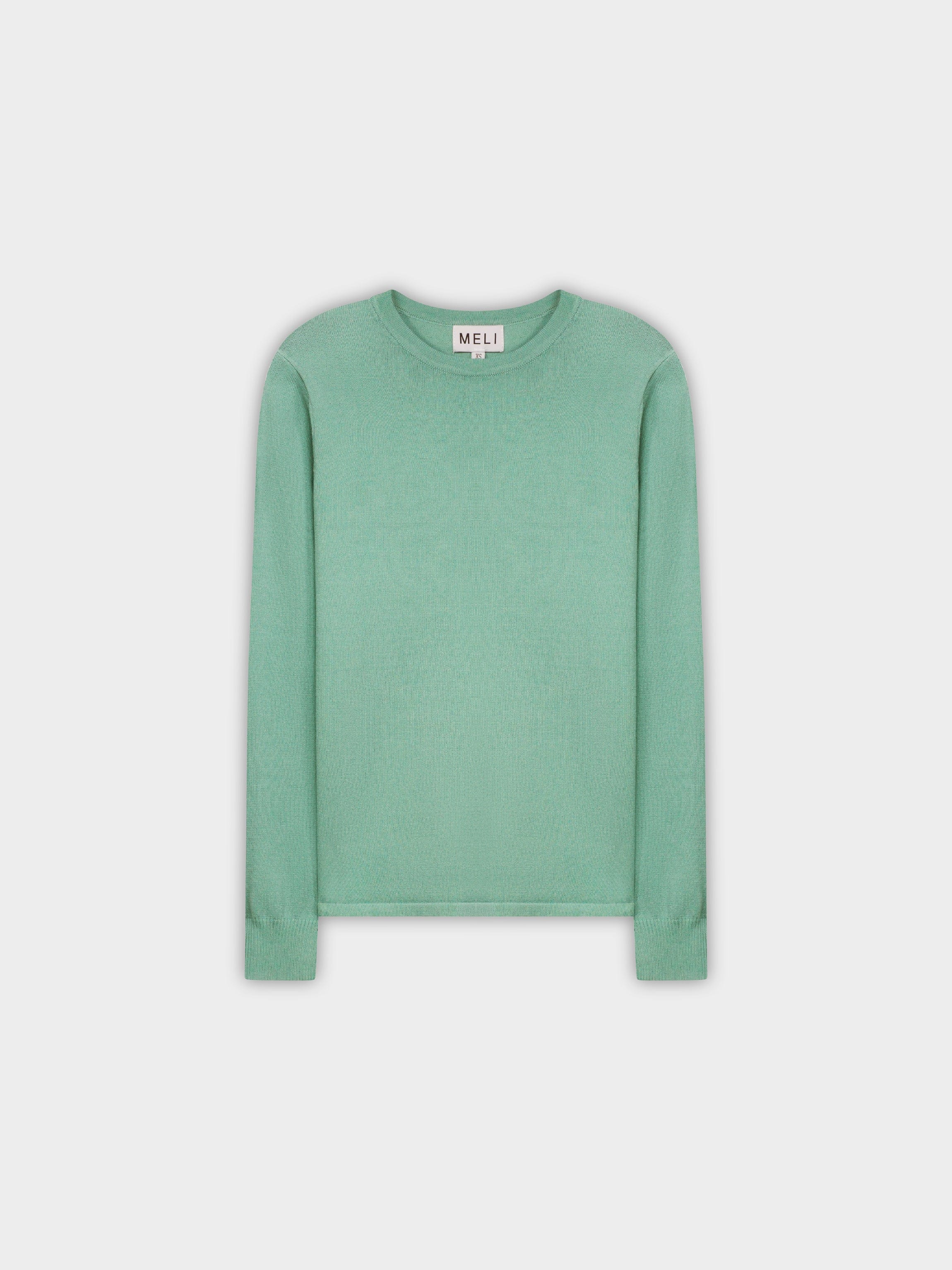 THIN KNIT CREW SWEATER-SAGE