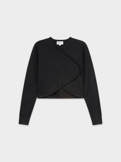 CROP CROSSOVER SWEATER-BLACK