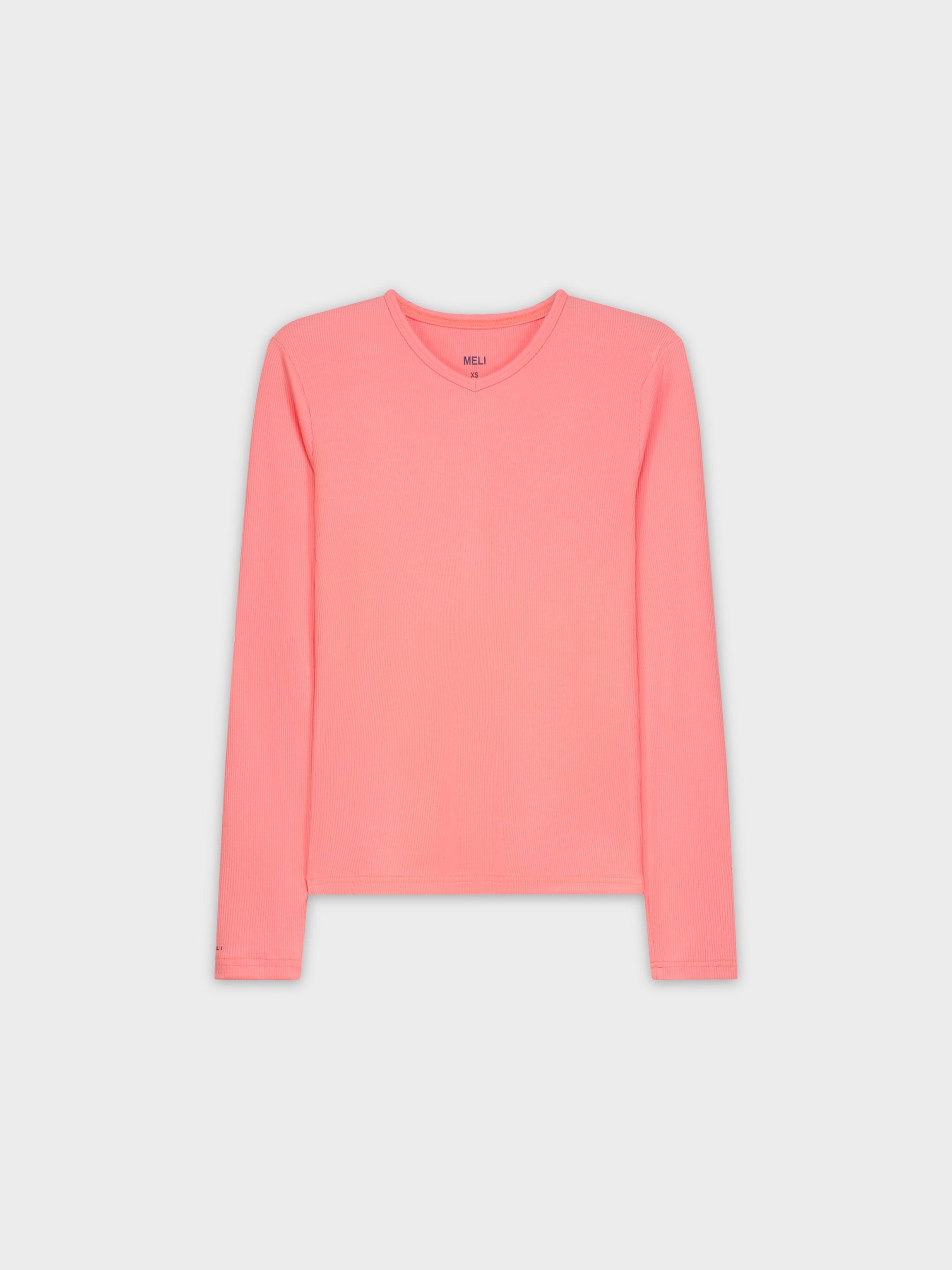 RIBBED HIGH V LS-PINK
