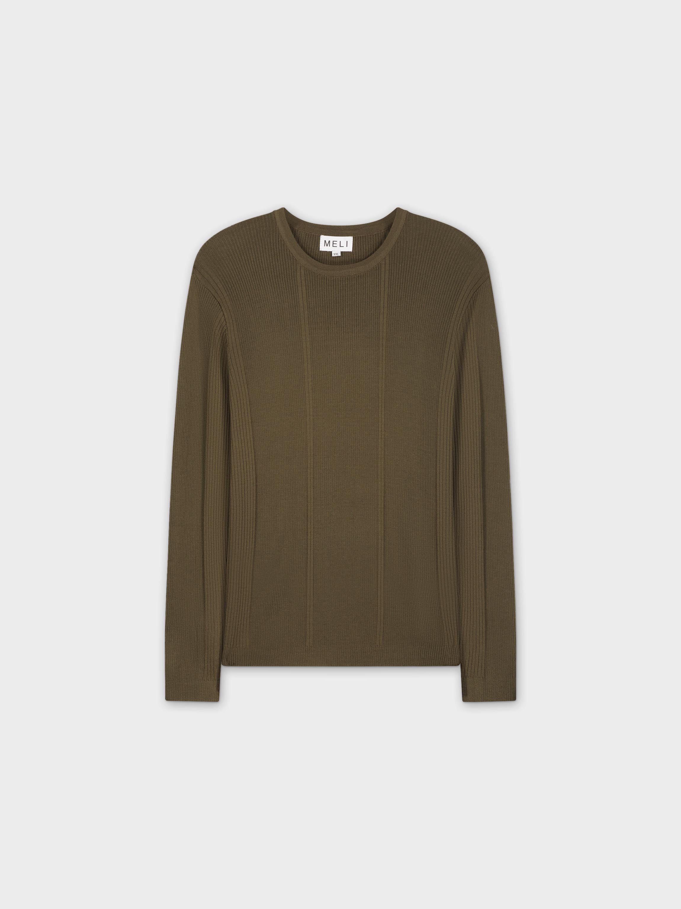 MIXED RIBBED SWEATER-OLIVE