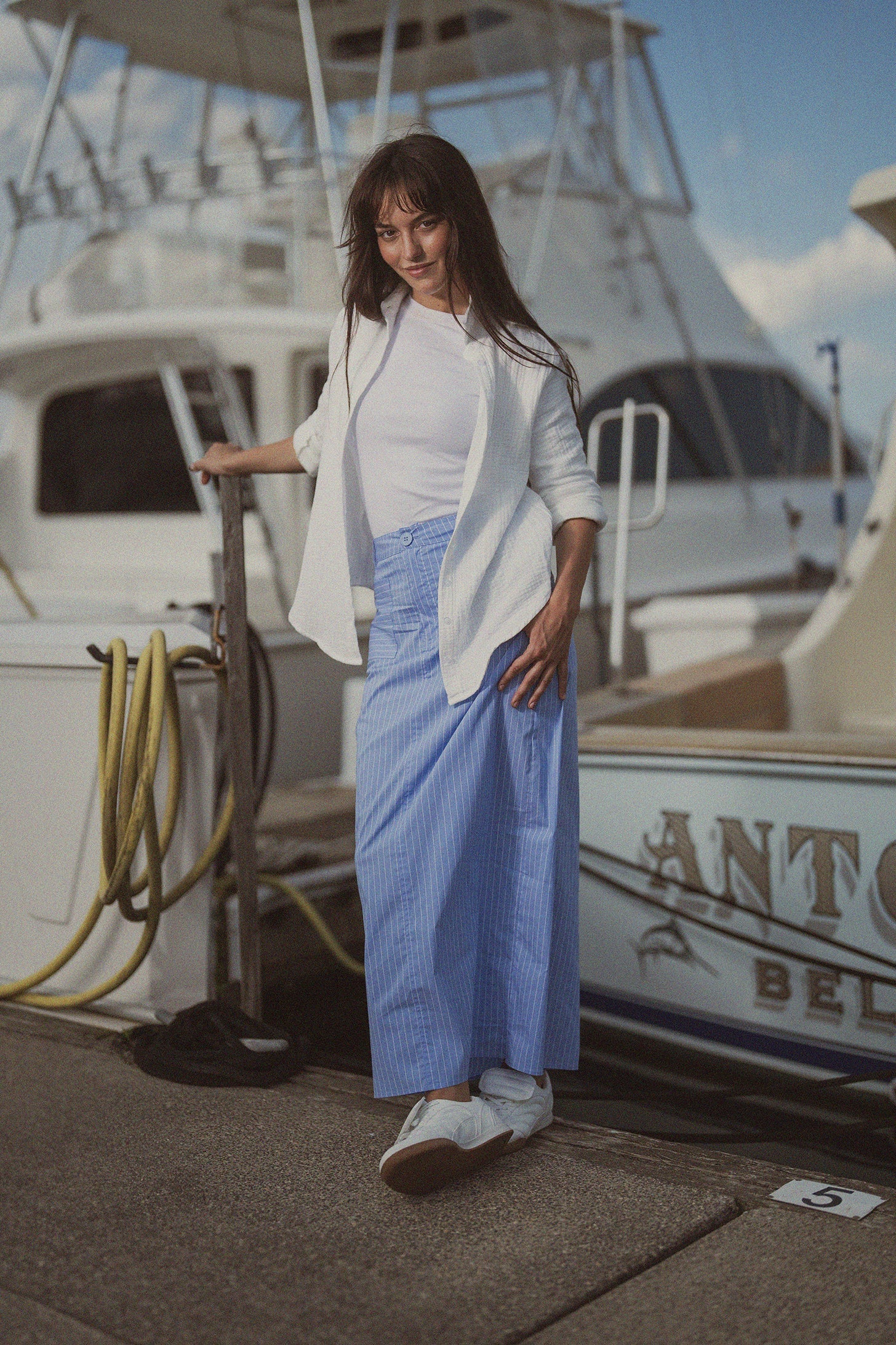 Pinstripe Straight Pocket Skirt-Light Blue