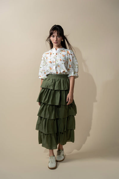 Puff Sleeve Button Down Blouse-Autumn Floral