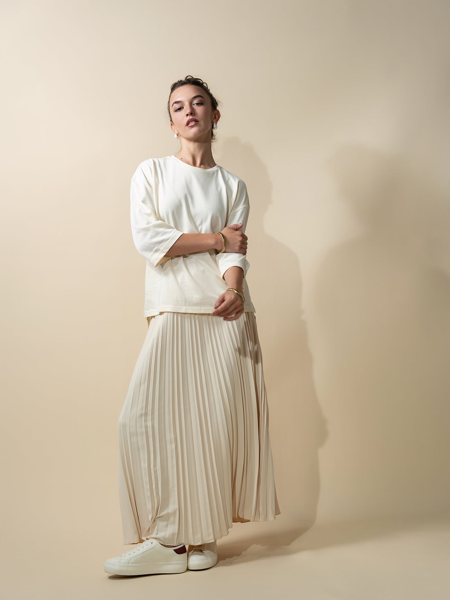 Oversized Boxy 3Q Sleeve Tee-Cream