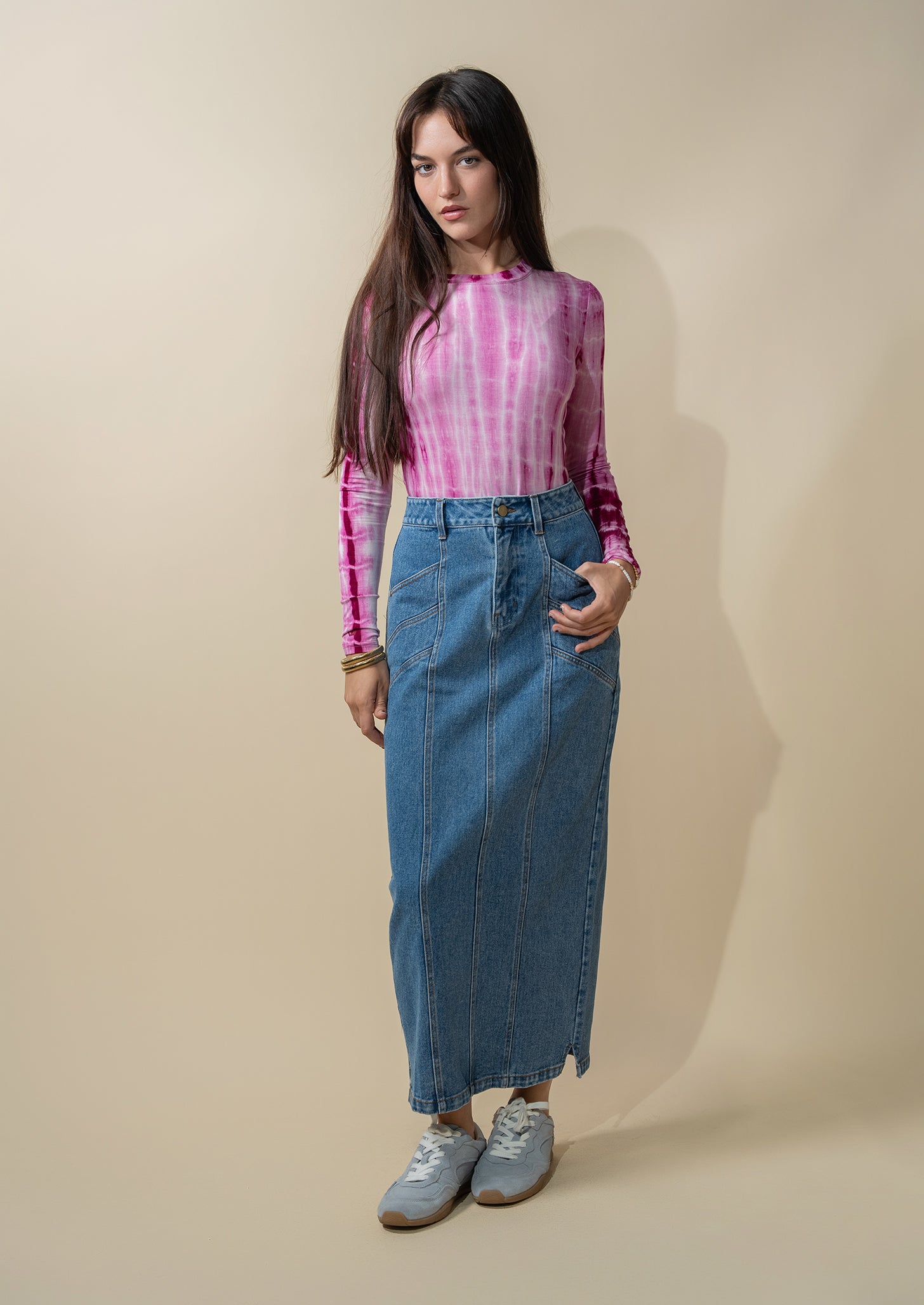 Tie Dye Crew Neck T-Shirt-Pink