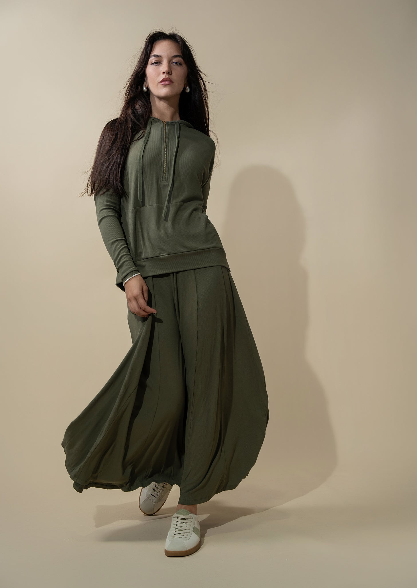 Panel Ribbed Skirt-Olive