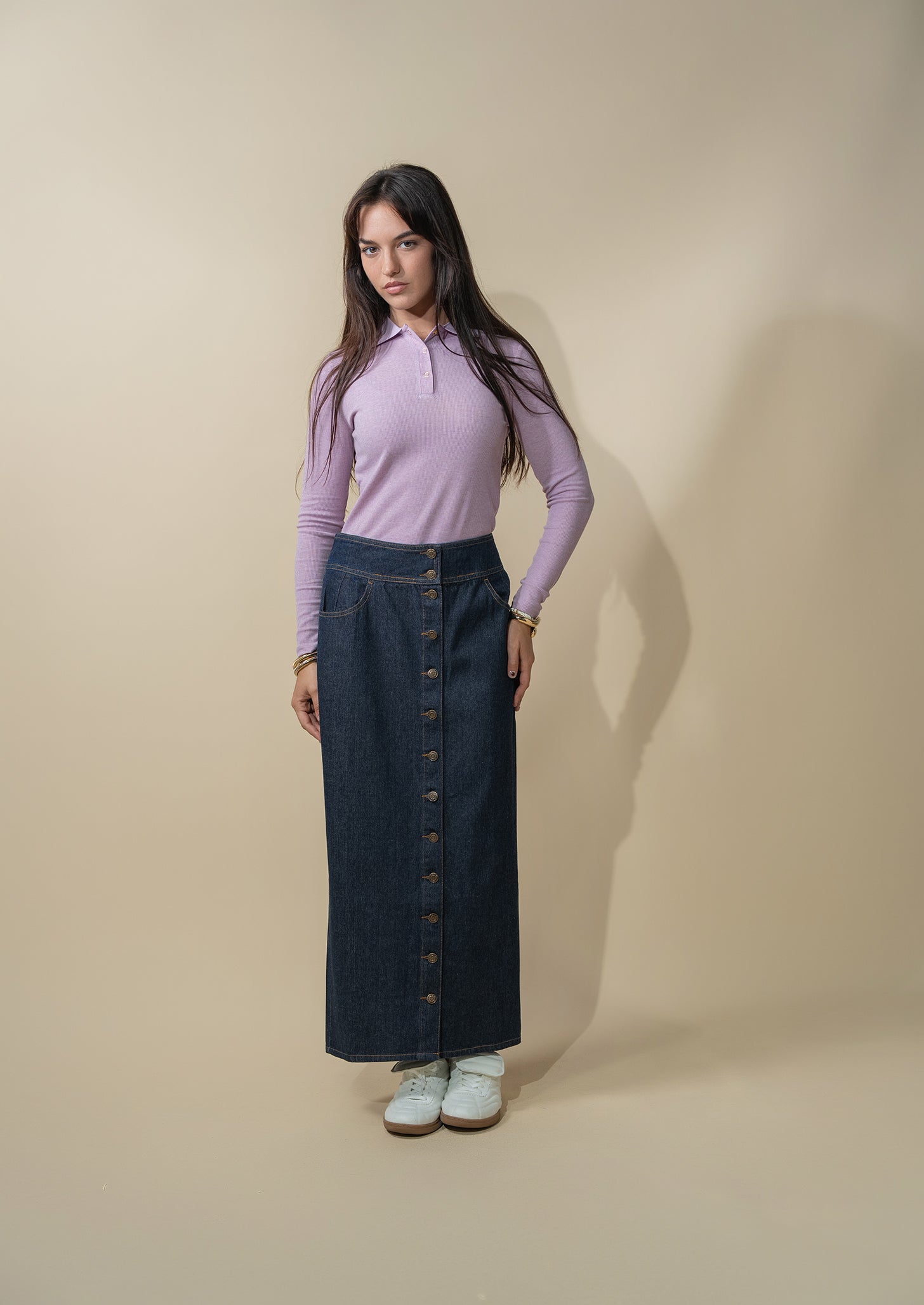 Ribbed Collar T-Shirt-Lavender