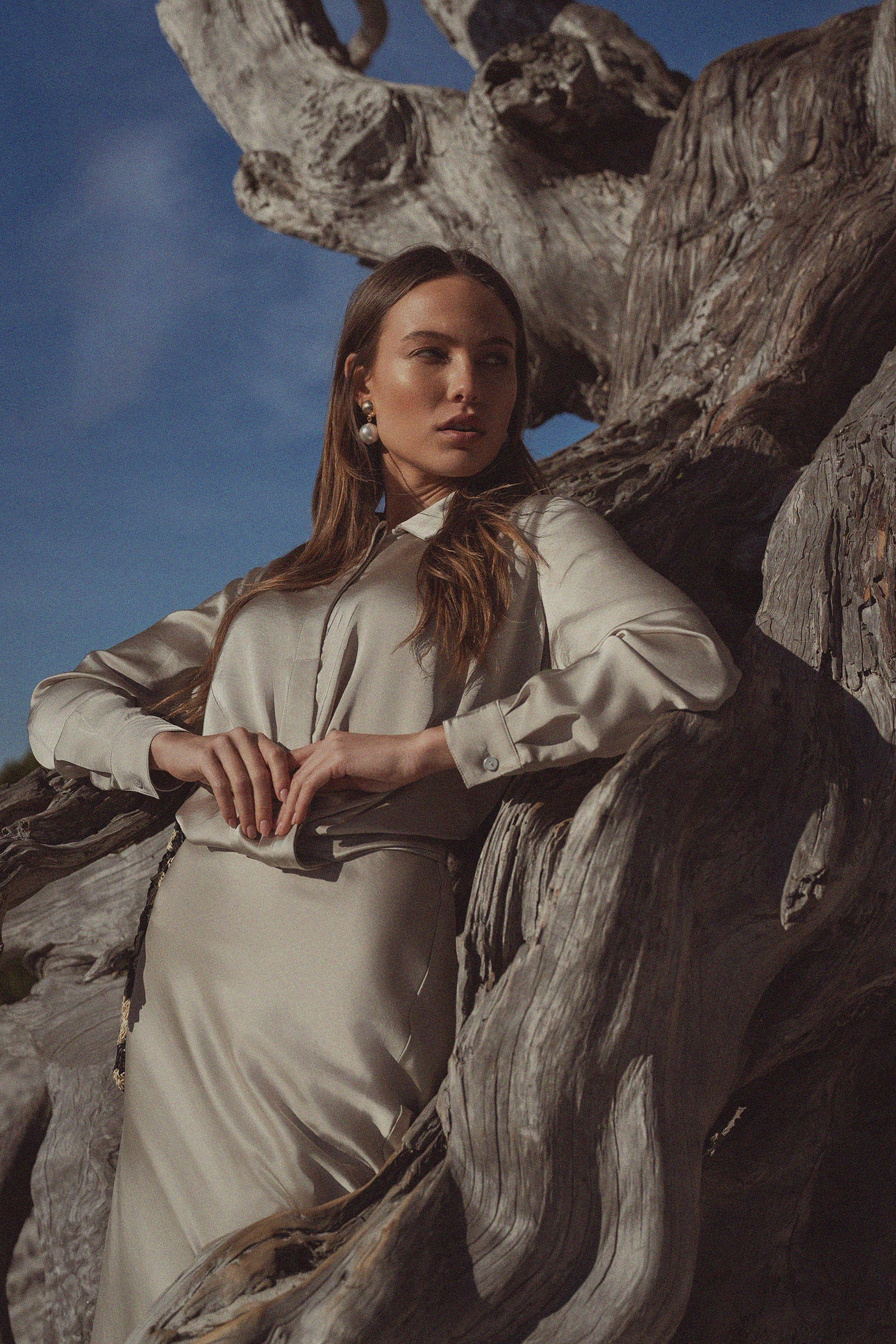 High/Low Faux Satin Crossover Top-Celery Green