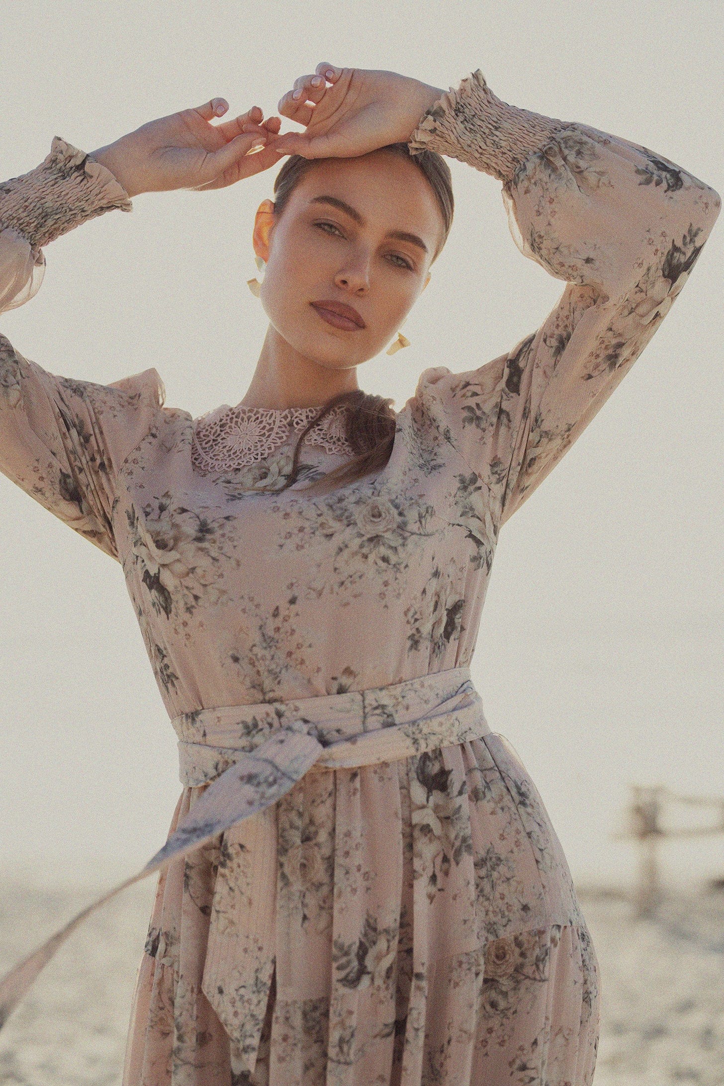 Collared Belted Tiered Dress-Vintage Floral