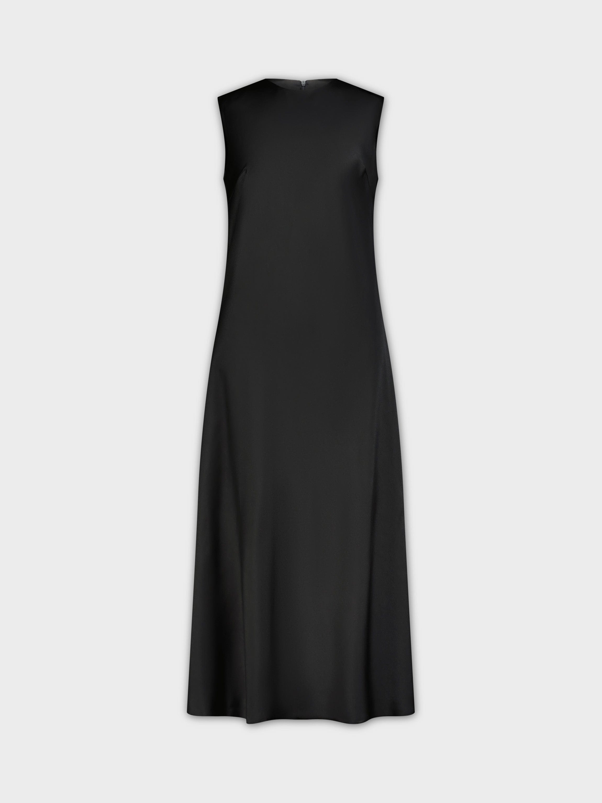SATIN SLIP DRESS-BLACK