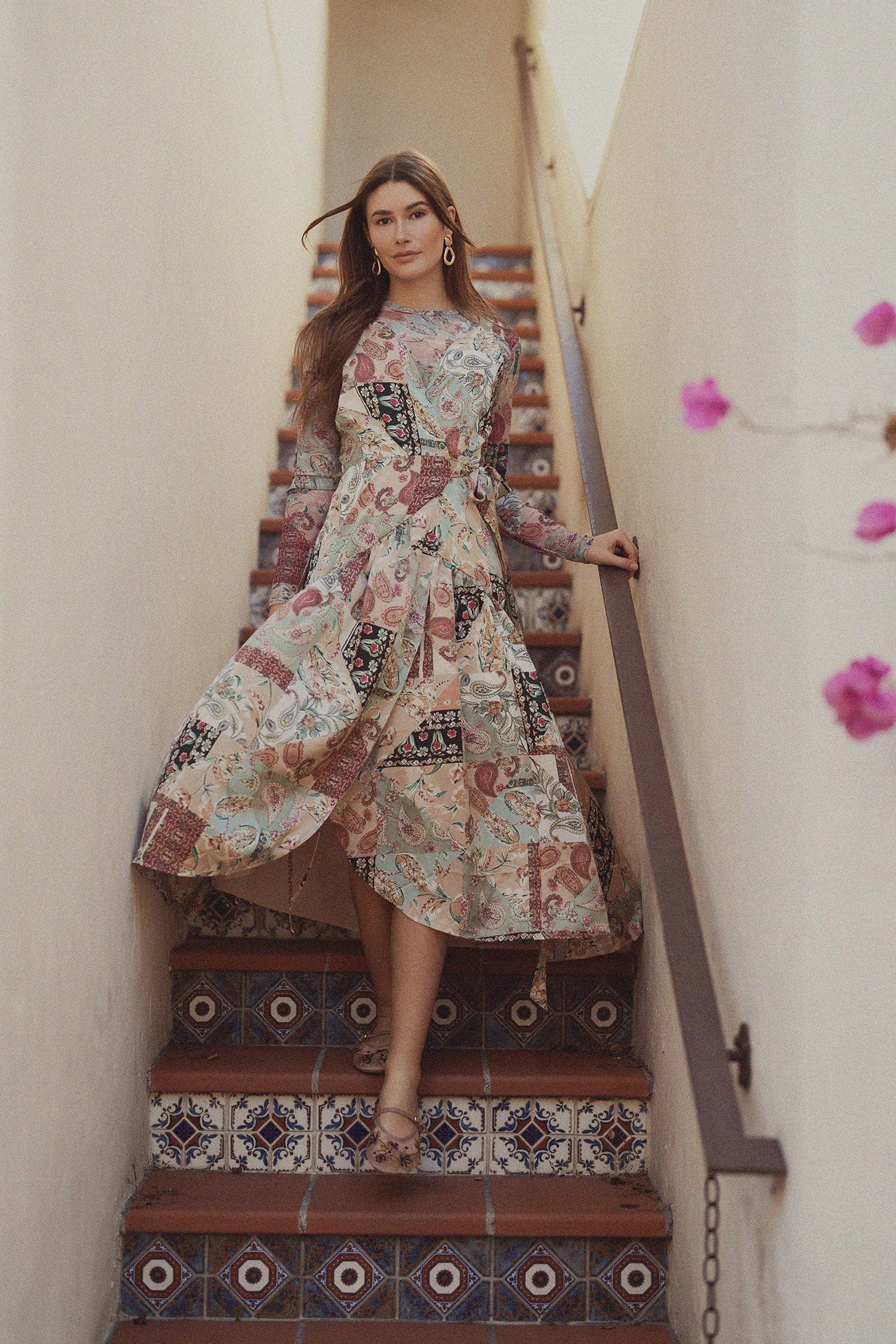 Printed Mesh Crew Neck Top-Vintage Floral