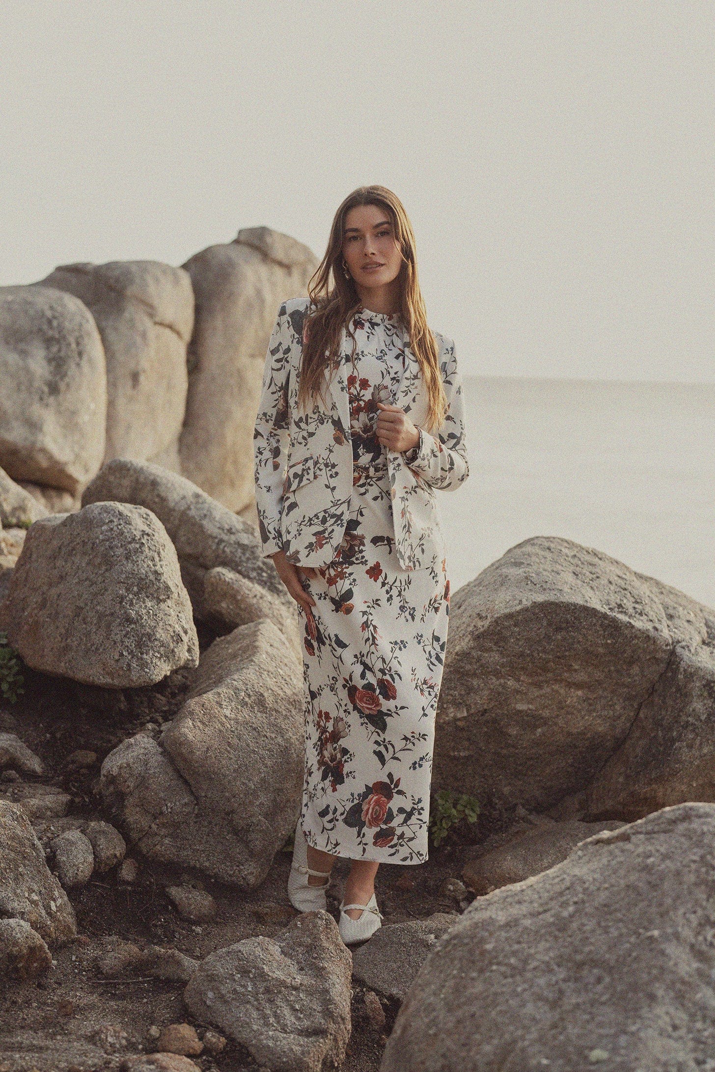 Gathered Neck Straight Maxi Dress- Antique Floral 16 / SR505 Gathered Neck Straight Maxi Dress- Antique Floral 16 / SR505