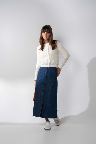 A-Line Button Down Pocket Skirt-Denim