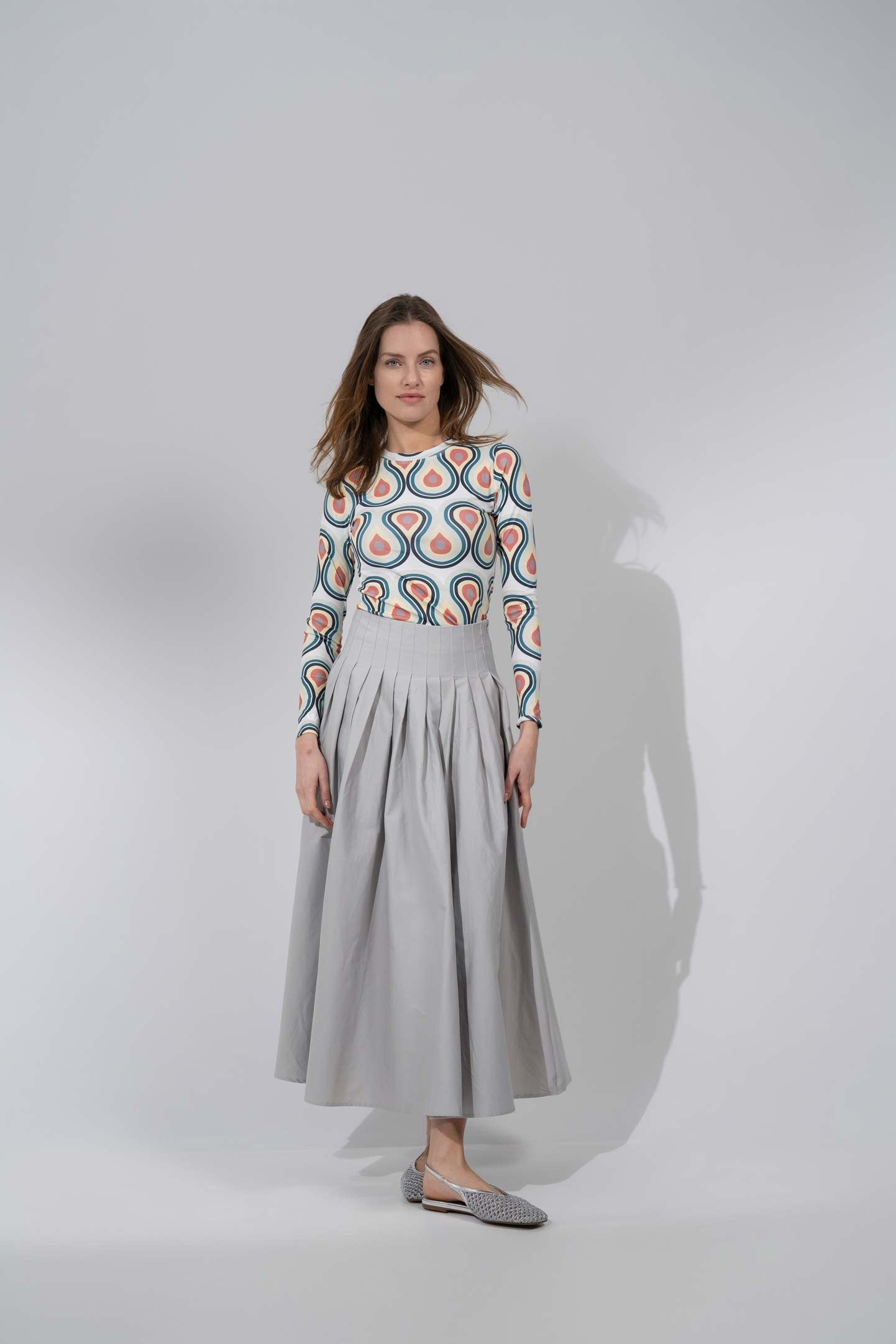 Full Pleated Skirt-Ice Grey