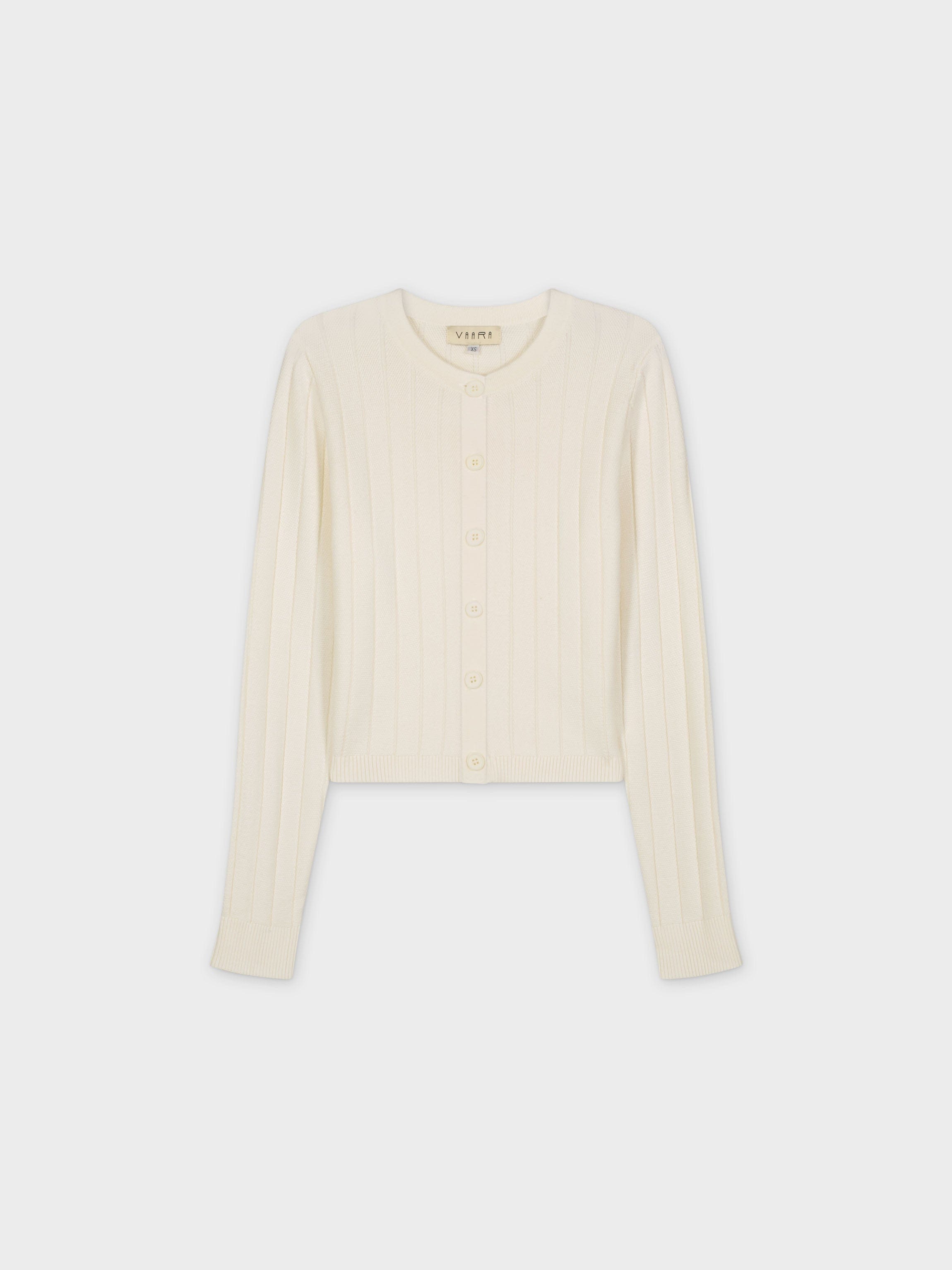 CROPPED RIBBED DESIGN CARDIGAN-CREAM