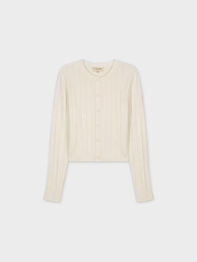 CROPPED RIBBED DESIGN CARDIGAN-CREAM