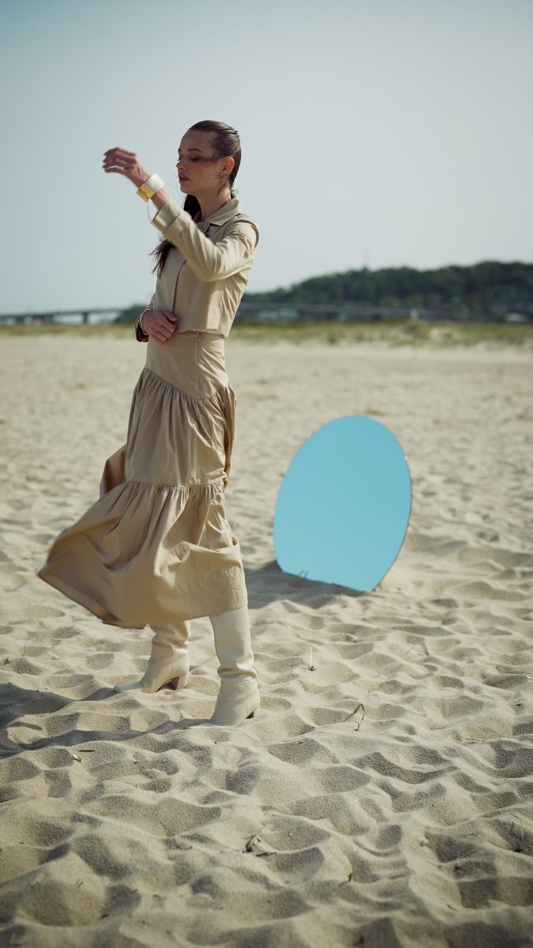 YOKE TIERED SKIRT-TAN