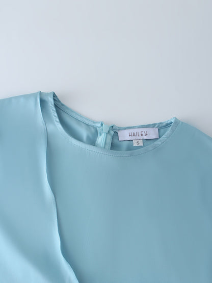 Wrap Satin Top-Blue