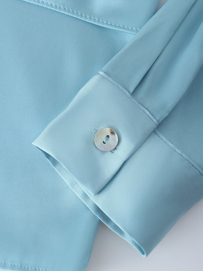 Wrap Satin Top-Blue