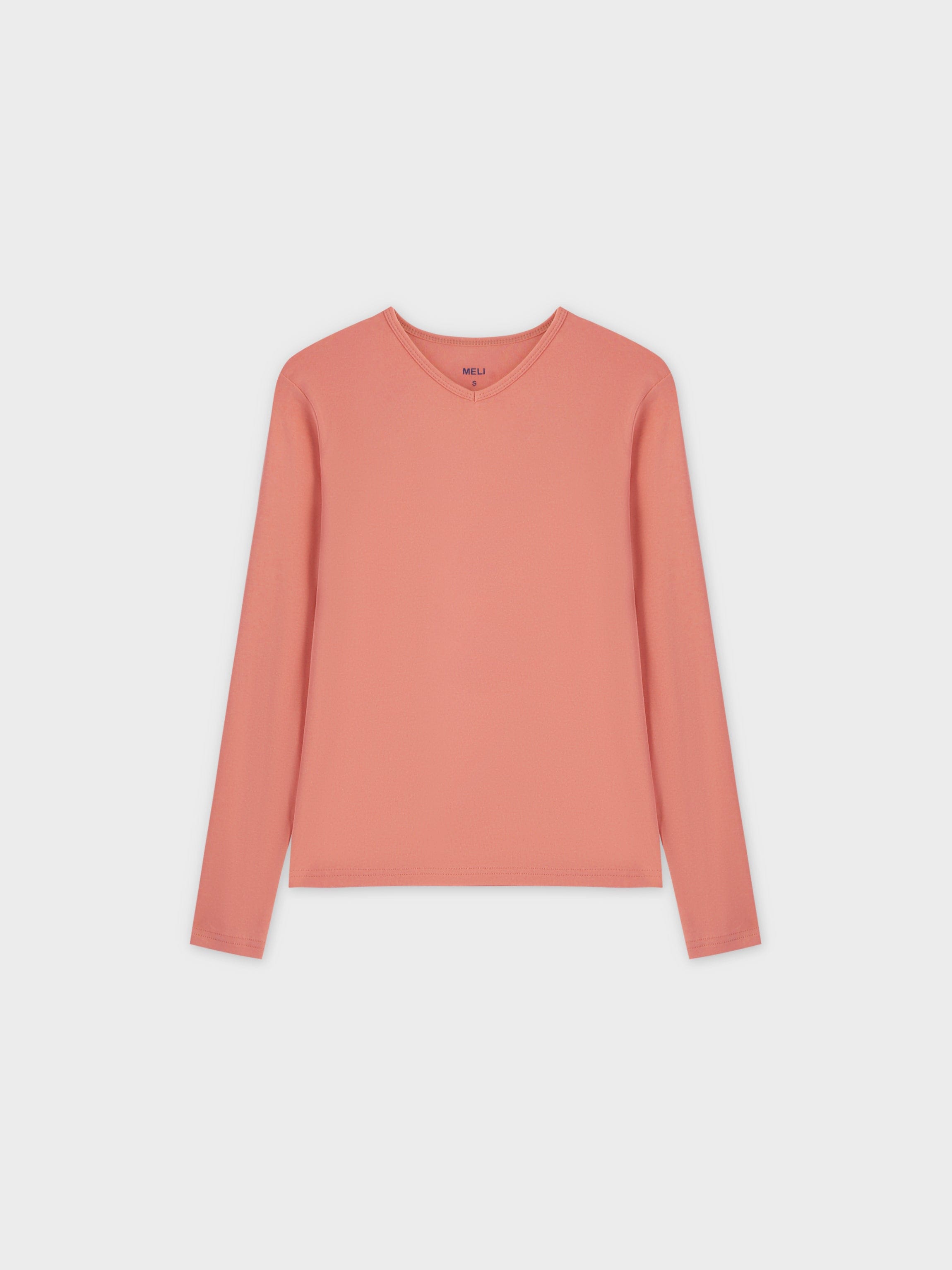 Basic High V Tee LS-Coral