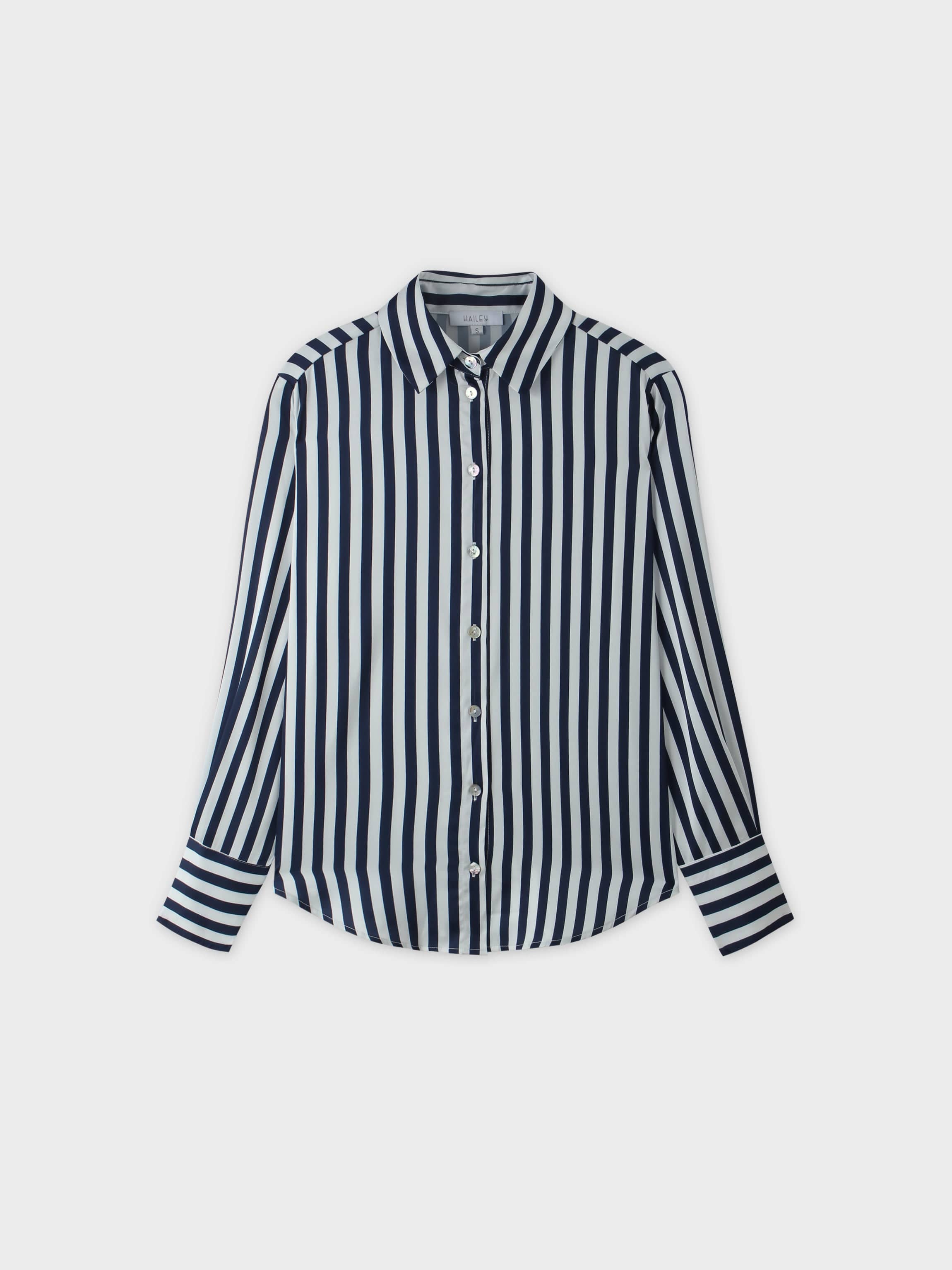 Oversized Satin Blouse-White/Navy