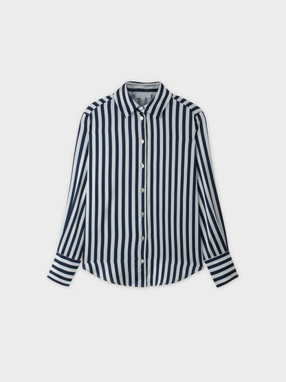 Oversized Satin Blouse-White/Navy