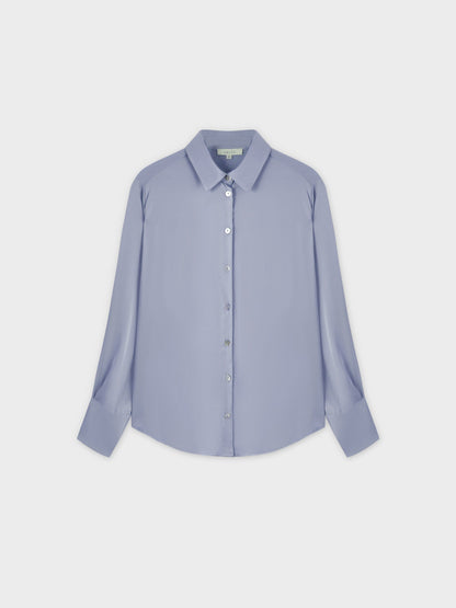 Oversized Satin Blouse-Ocean Blue