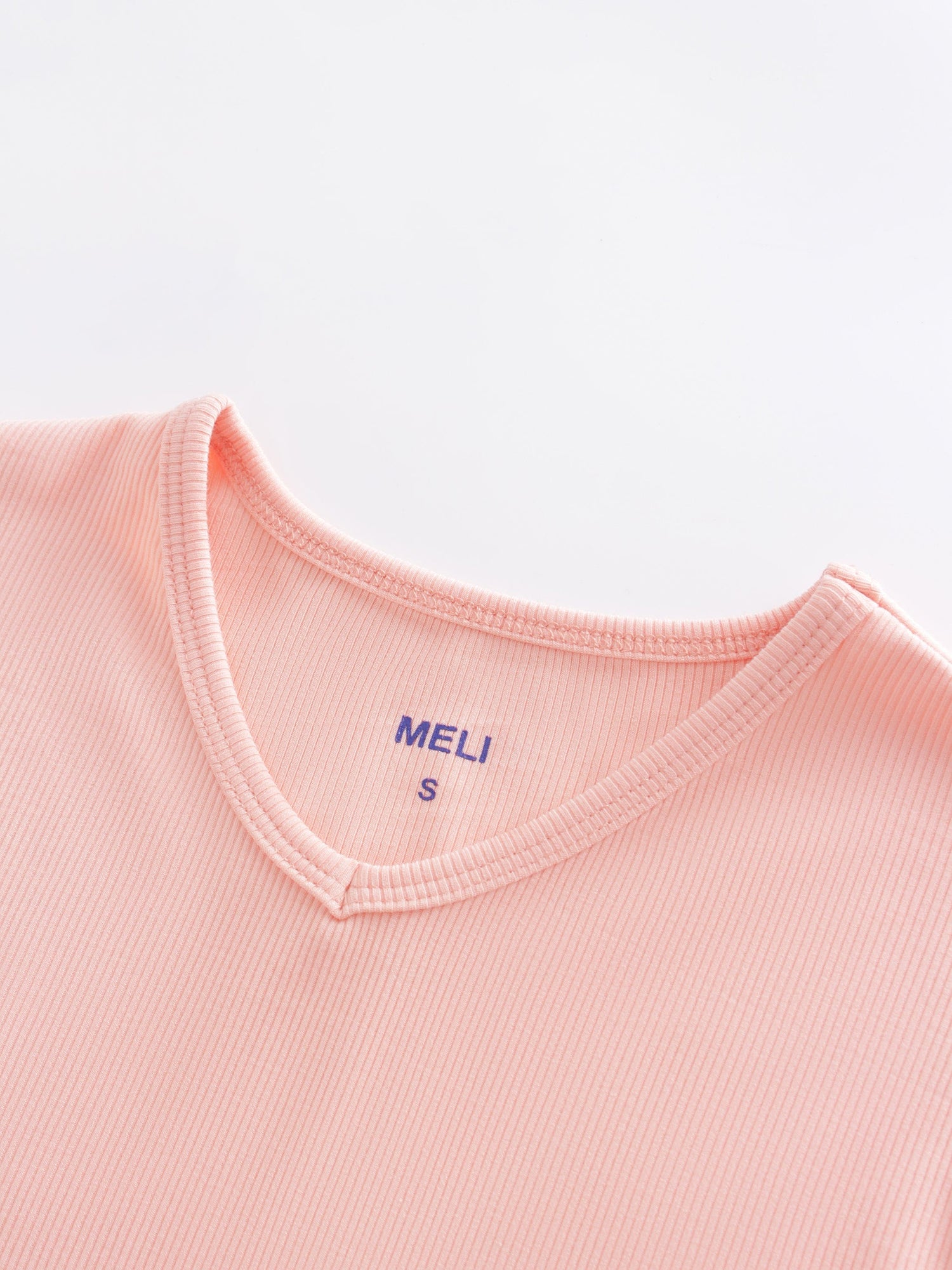 High V Ribbed Tee LS-Peach