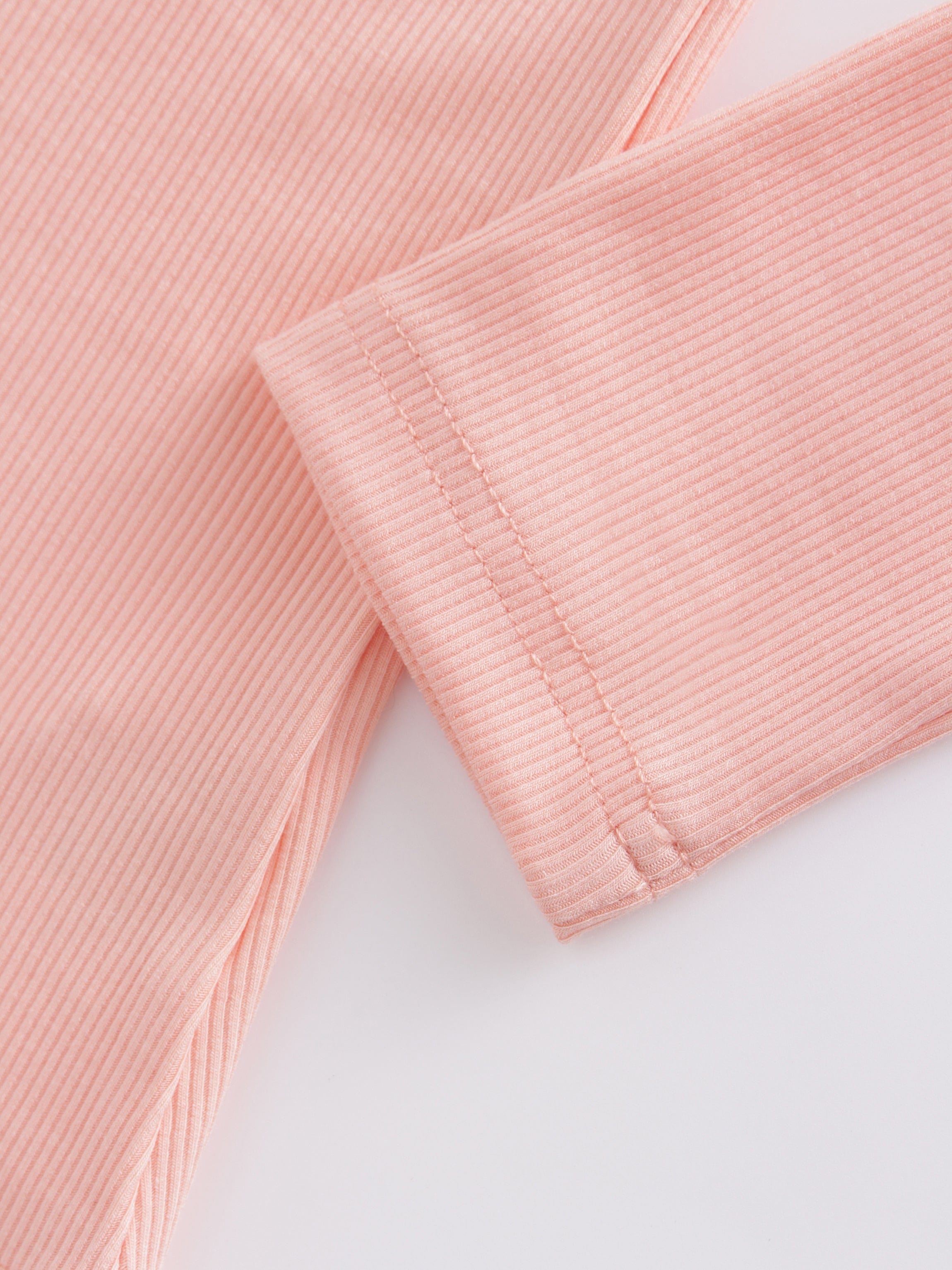 High V Ribbed Tee LS-Peach