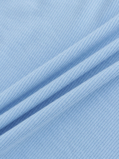 High V Ribbed Tee LS-Soft Blue