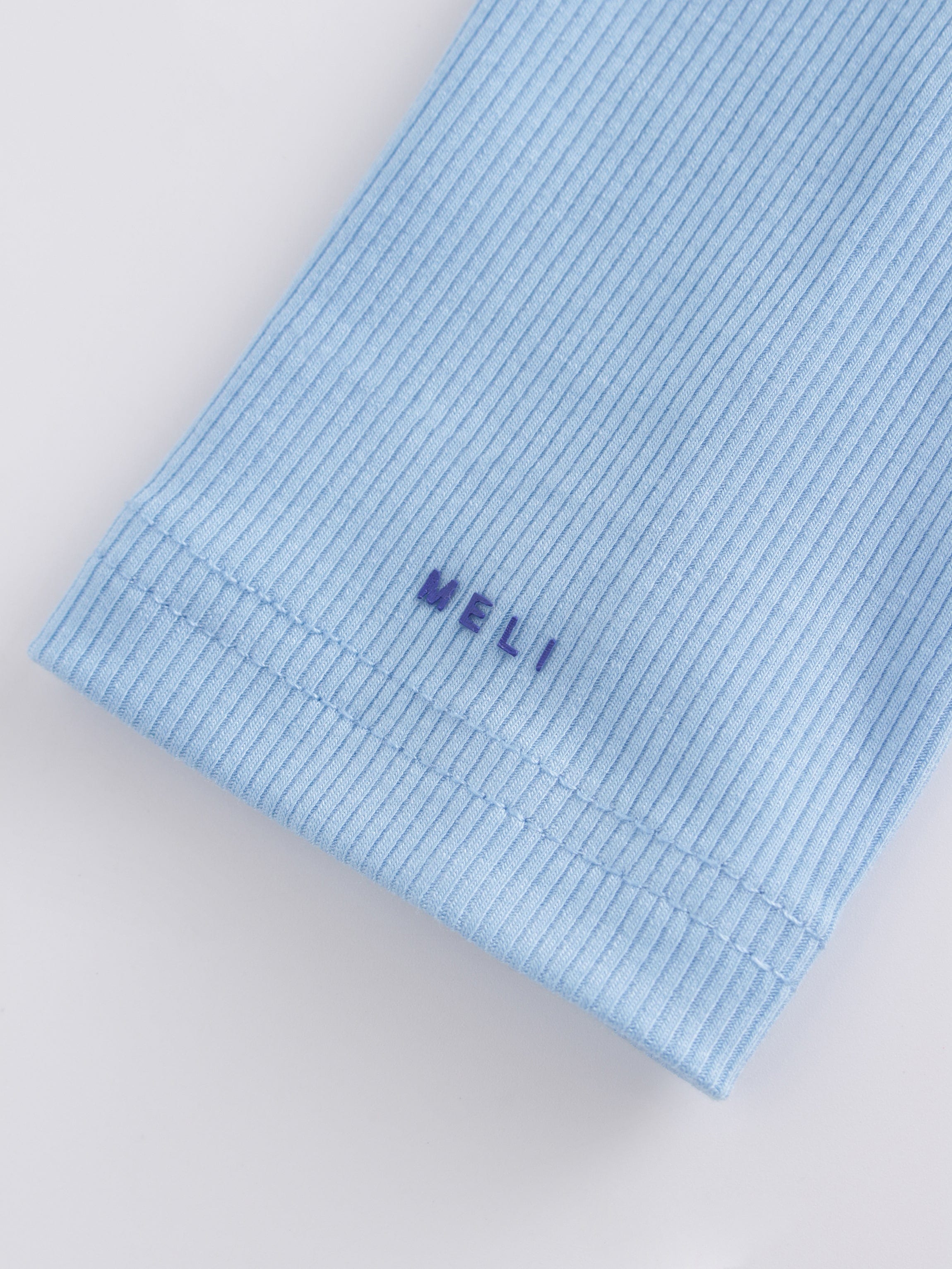 High V Ribbed Tee LS-Soft Blue