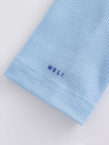 High V Ribbed Tee LS-Soft Blue