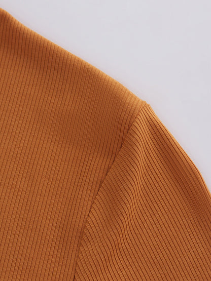 High V Ribbed Tee LS-Cognac