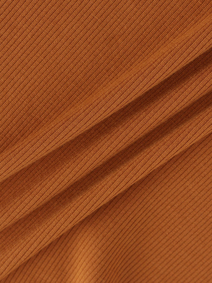 High V Ribbed Tee LS-Cognac