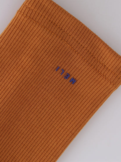 High V Ribbed Tee LS-Cognac