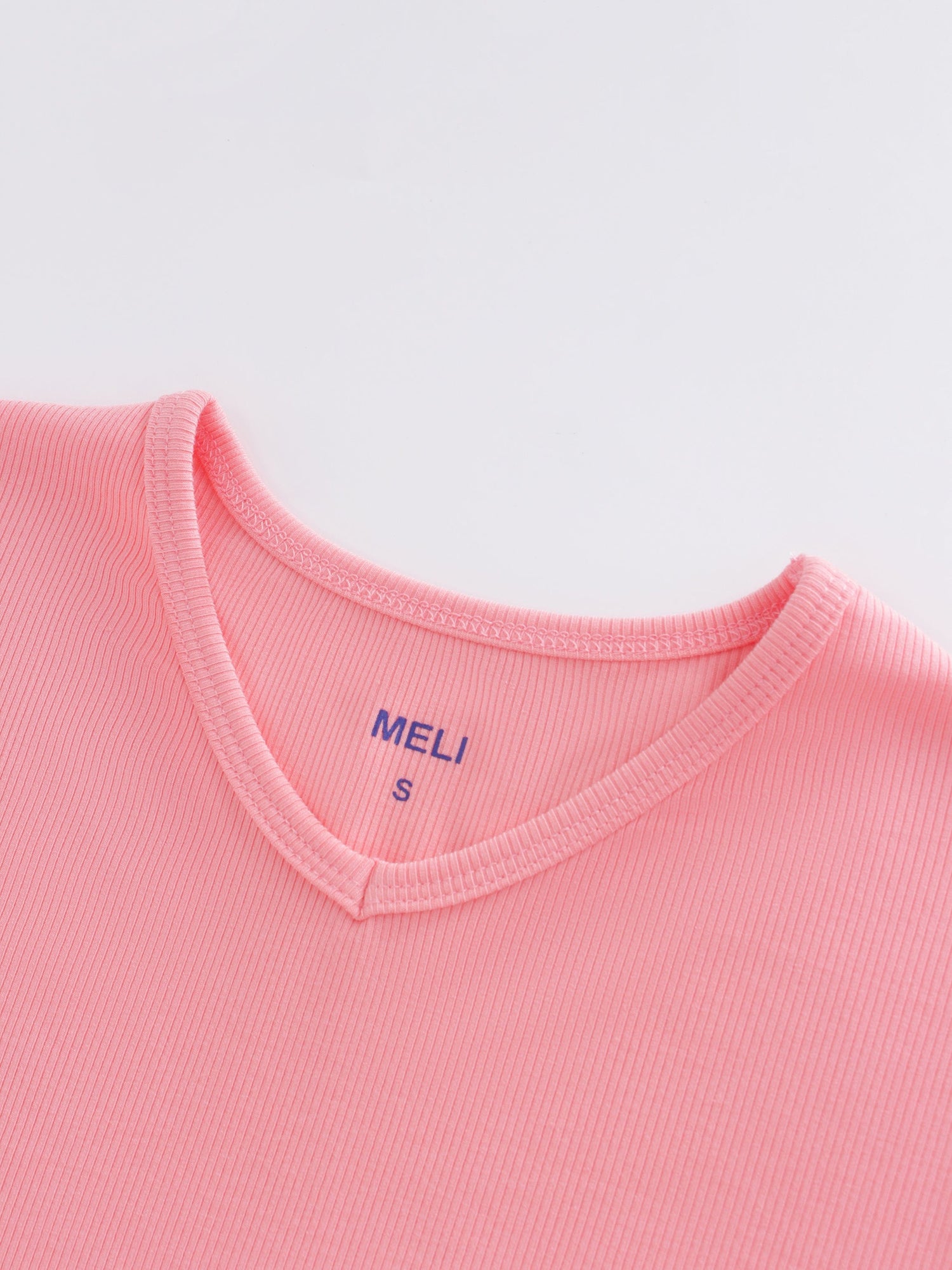 High V Ribbed Tee LS-True Pink